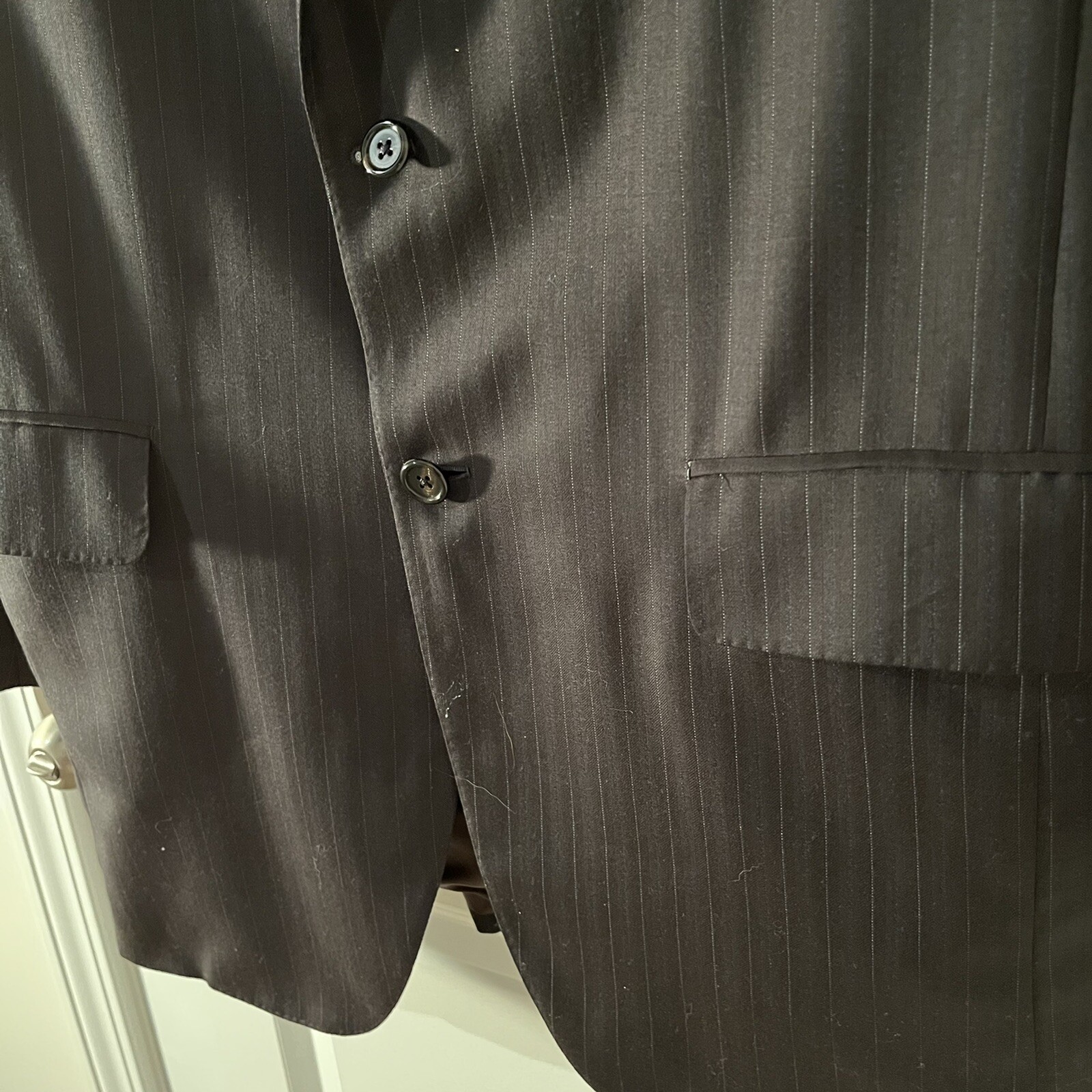 Oxxford Mens Blazer Jacket 44R Black Pinstripe Notch 2 Button Double Vented