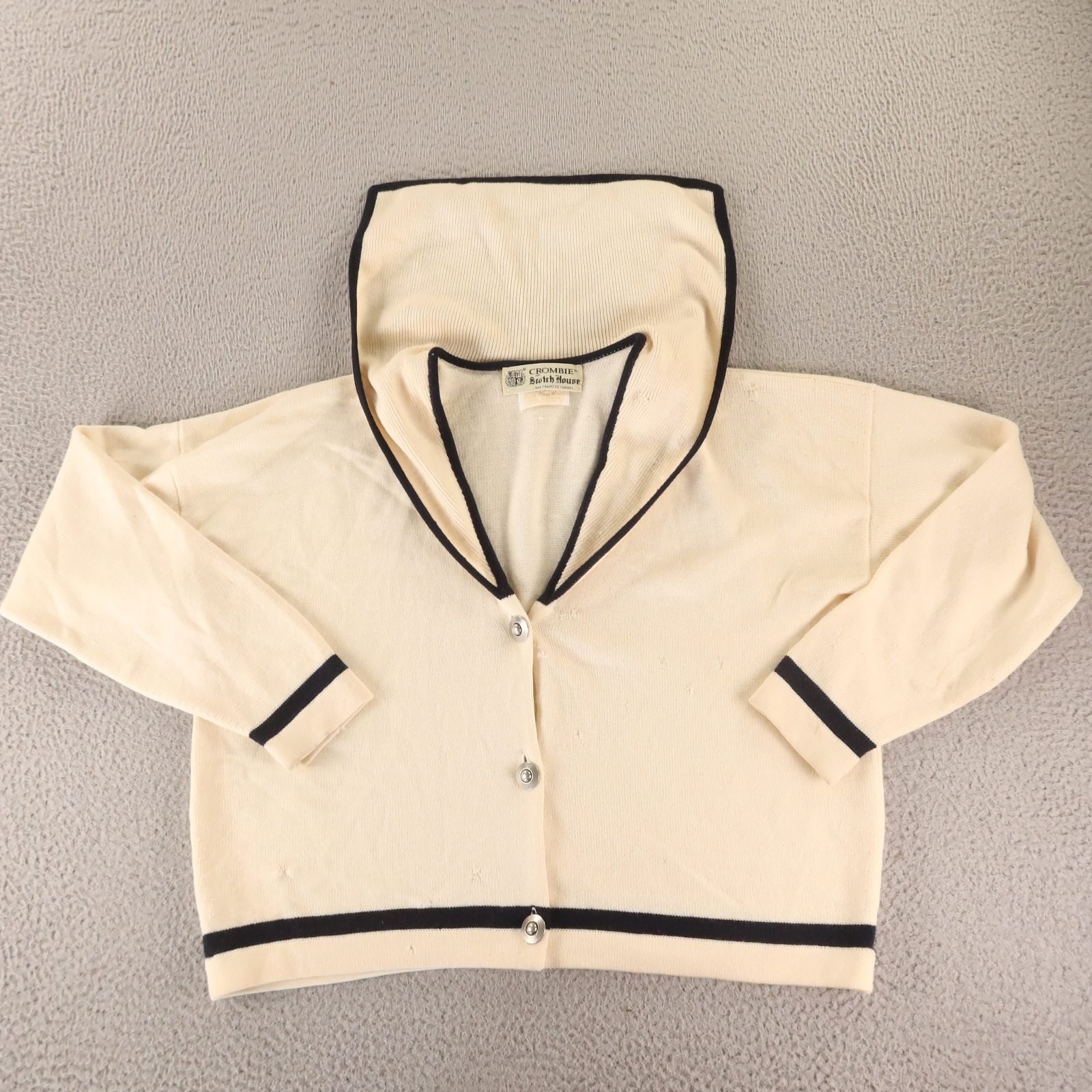 VTG Crombie Sweater Womens XL Beige Striped 100% Wool Cricket Sweater Varsity