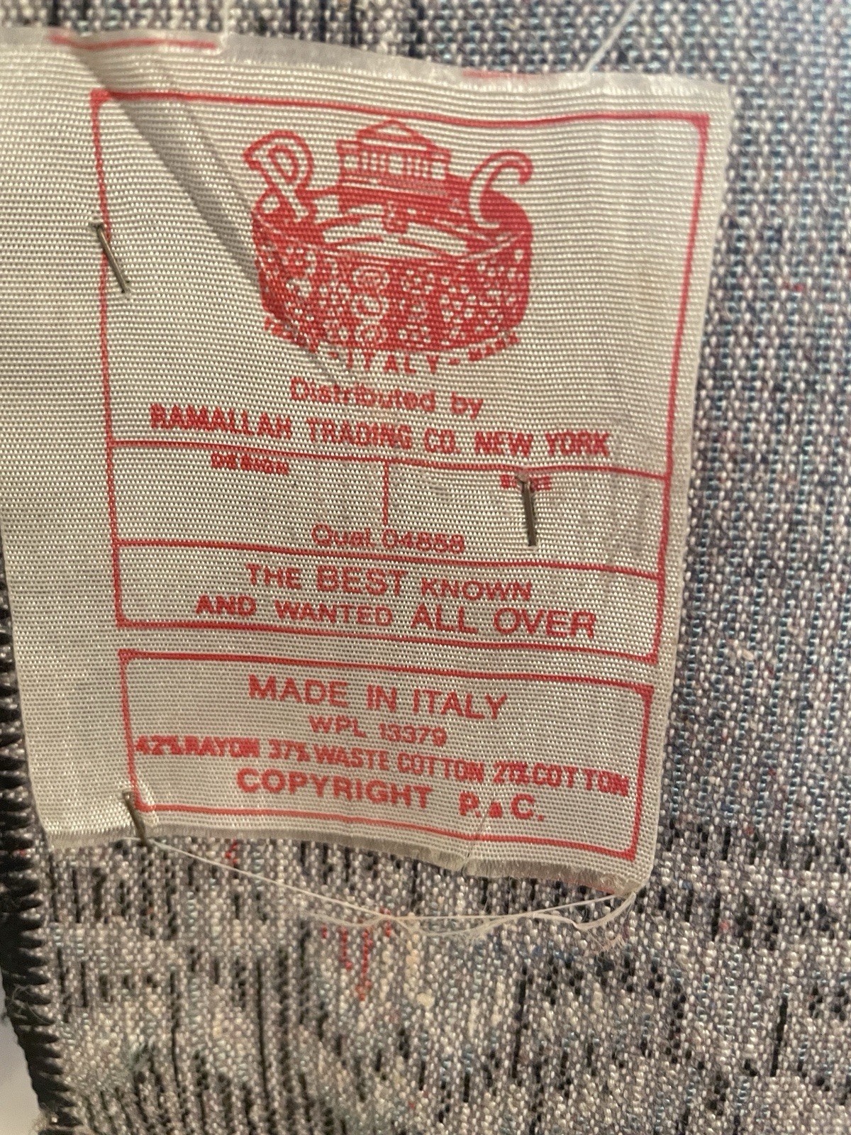 Vintage Italian Welvet Throw Rug 3 In. Fringe With Tags 38 x 27.5 In.