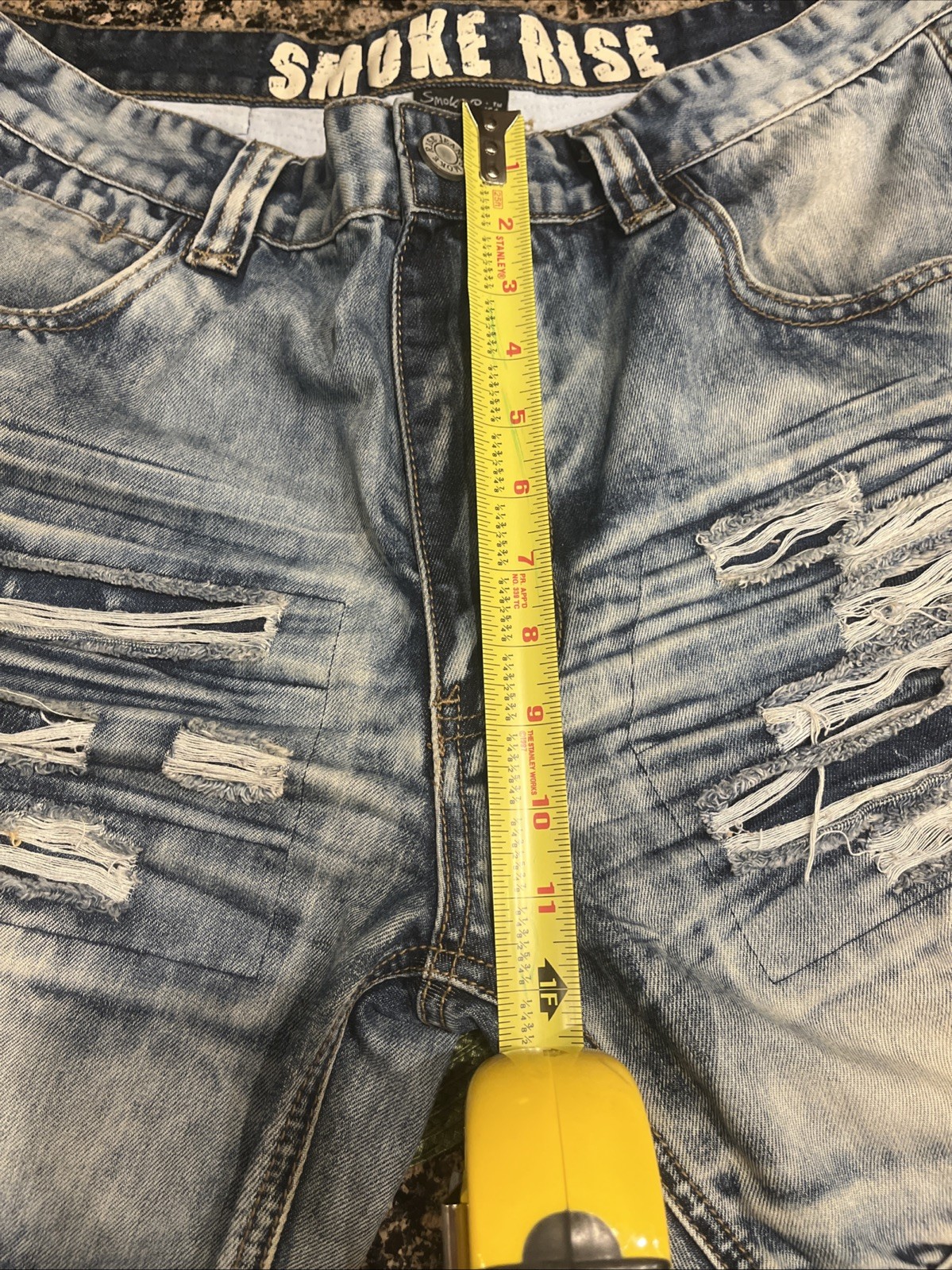 Smoke Rise Sz 38 Denim Shorts Cotton Blend “Rip & Repair” Style with Zippers EUC