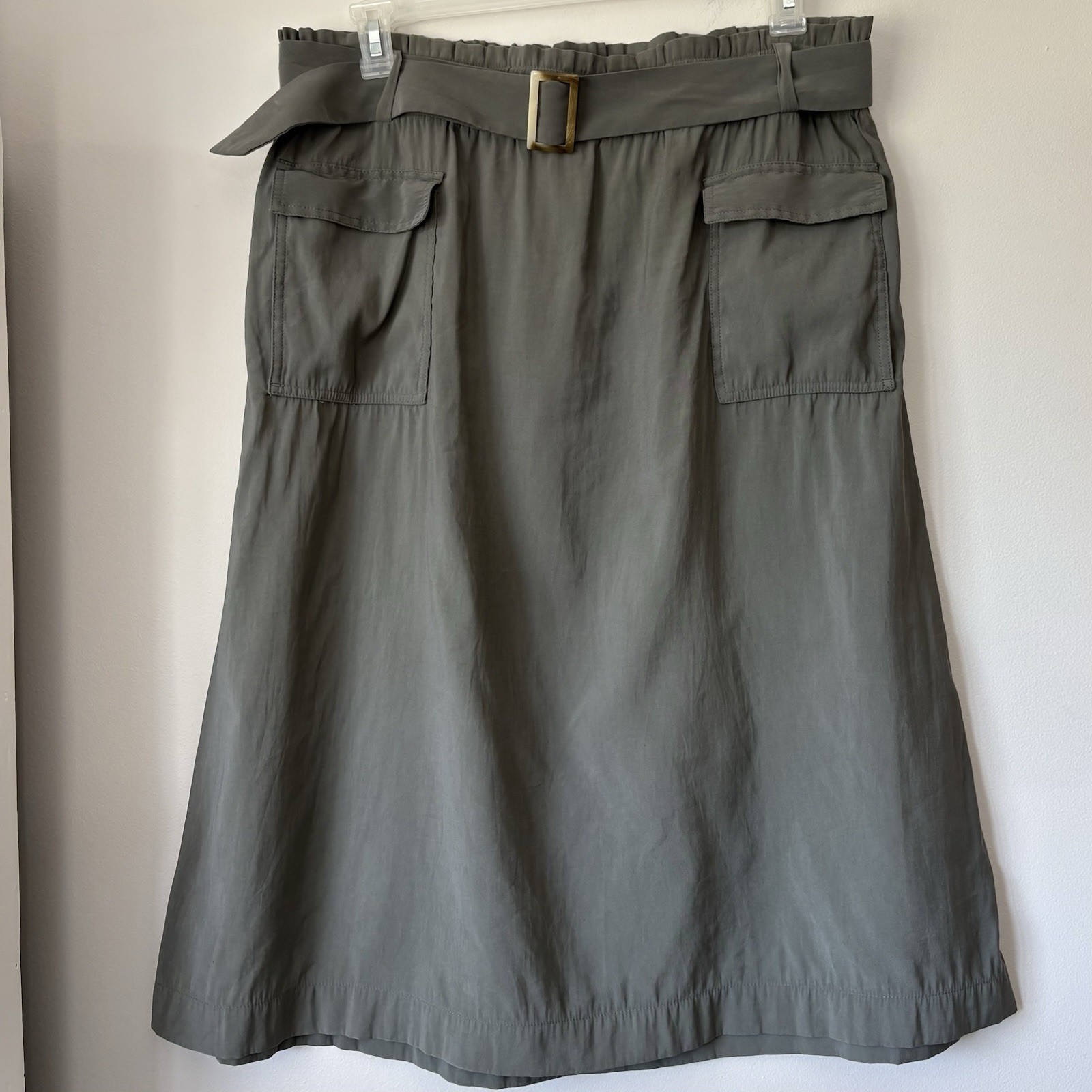 J. Jill Caraway Belted Paperbag Midi Skirt Large Tall Green Normcore Modest