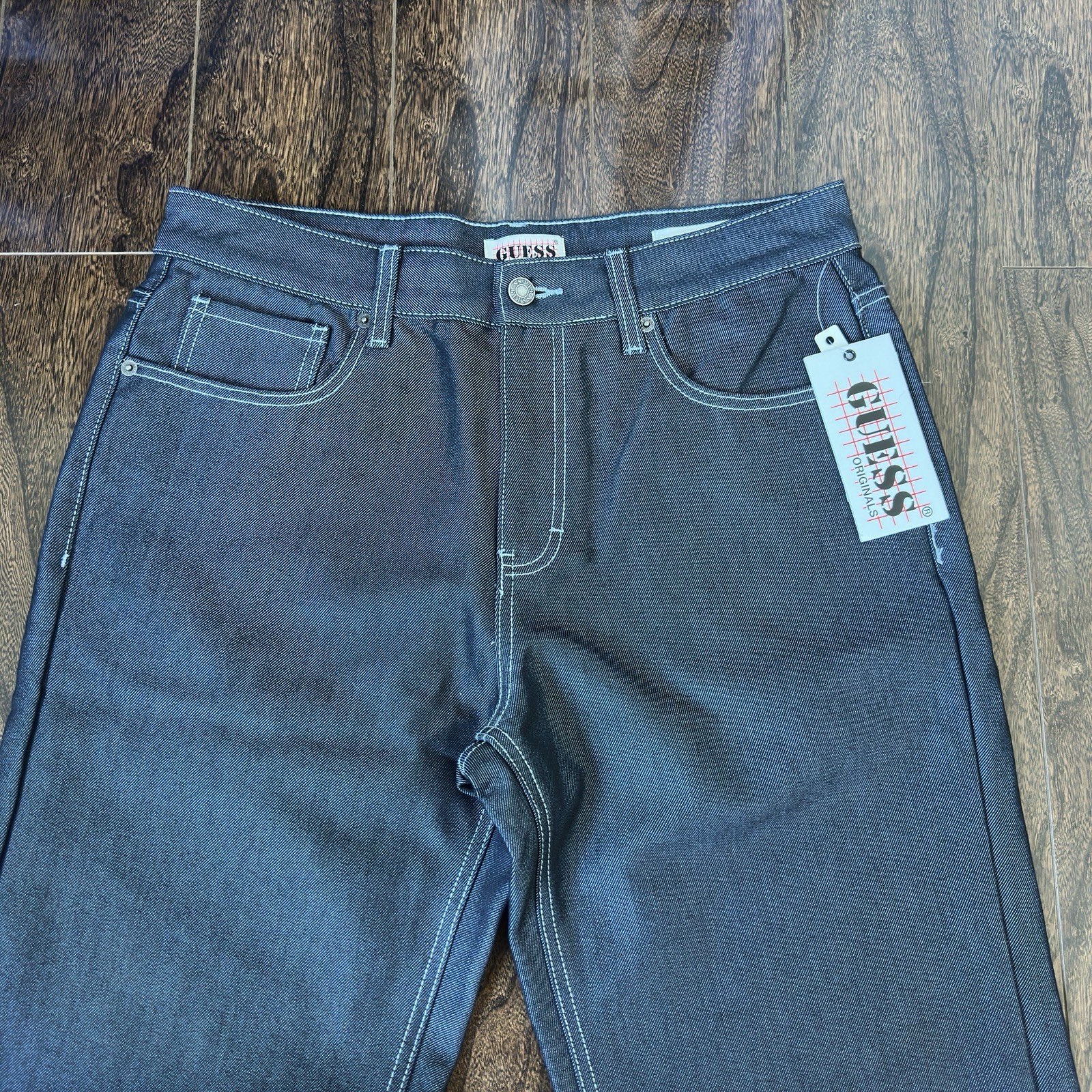 GUESS Originals Kit Baggy Jeans in Go Metallic Blue Unisex Size 30 x 31
