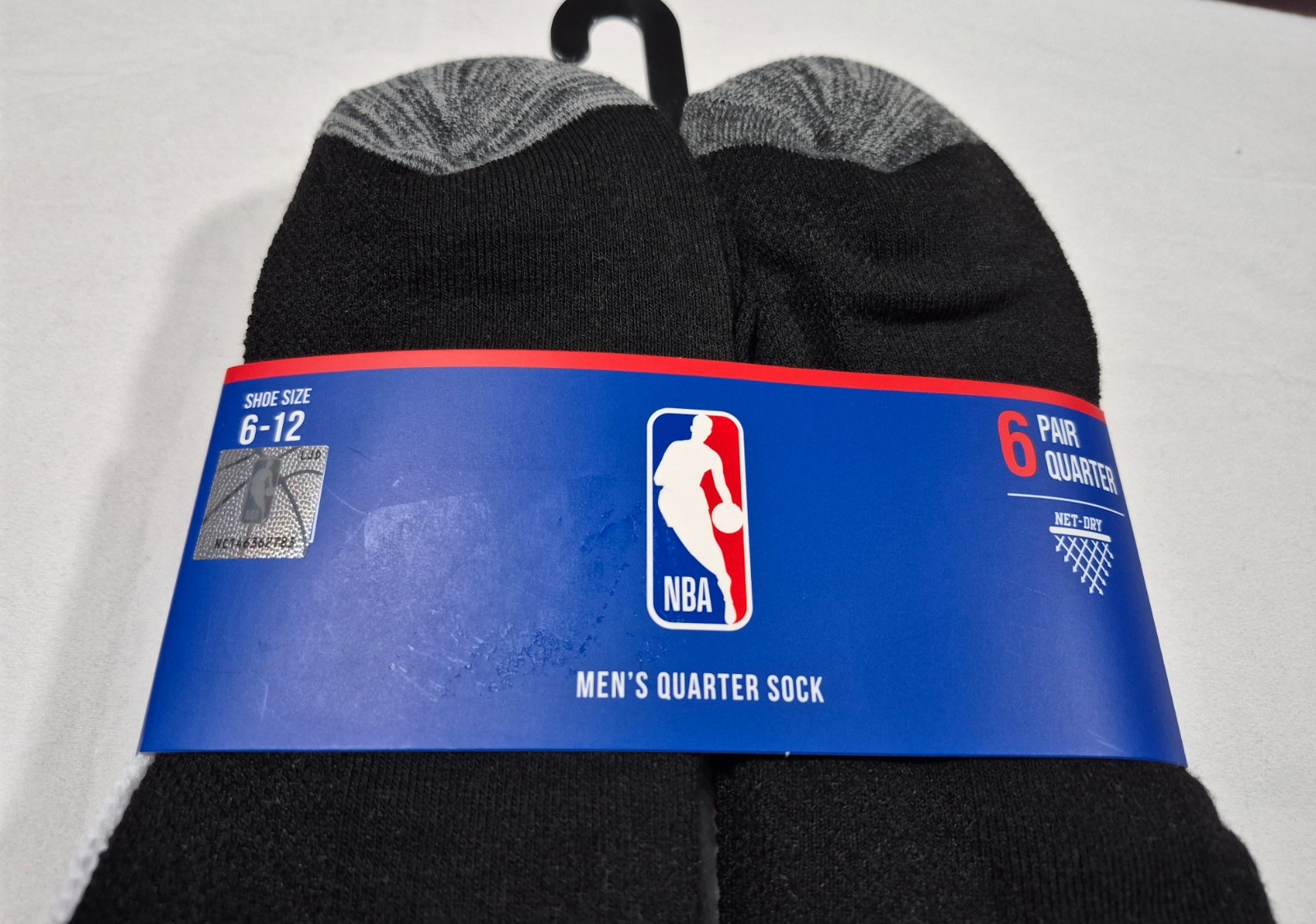 NBA Mens Quarter Sports Training Black 6 Pair Socks Official Licensed Apparel