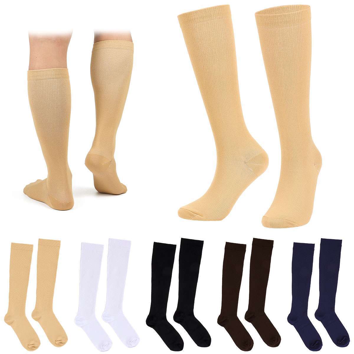 2/5 Pairs Copper Compression Socks 20-30mmHg Graduated Support Mens Womens S-XXL