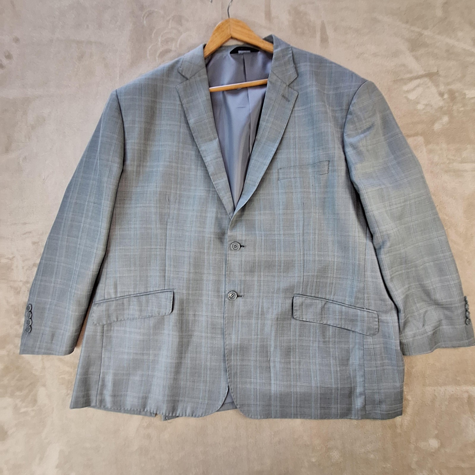 Lineage Suit Jacket Mens 54 Regular Gray Poly Viscose Plaid Double Vent 2 Btn