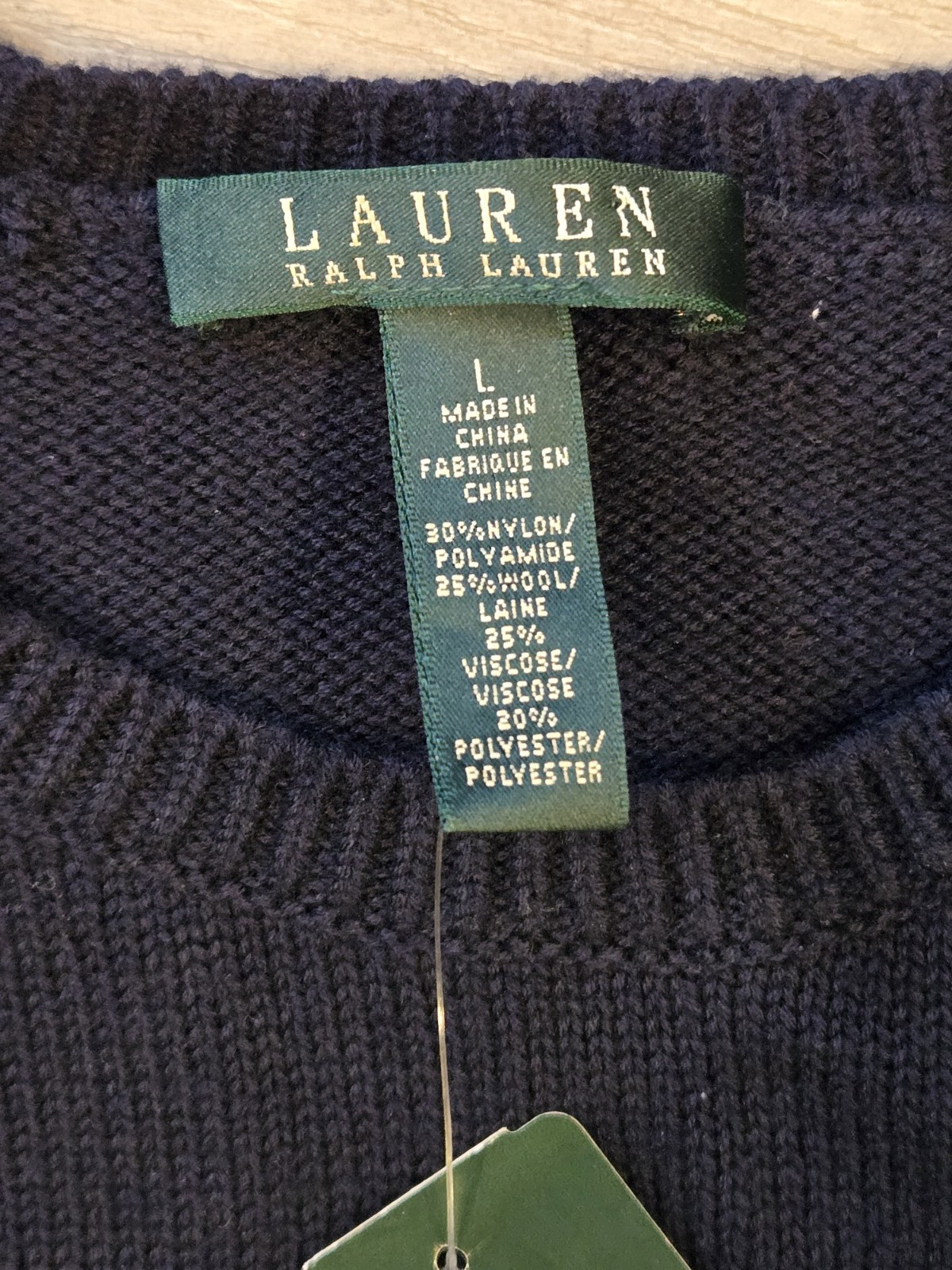 Womens Lauren Ralph Lauren Navy Blue Short Sleeve Sweater Size L HAND WASH ONLY