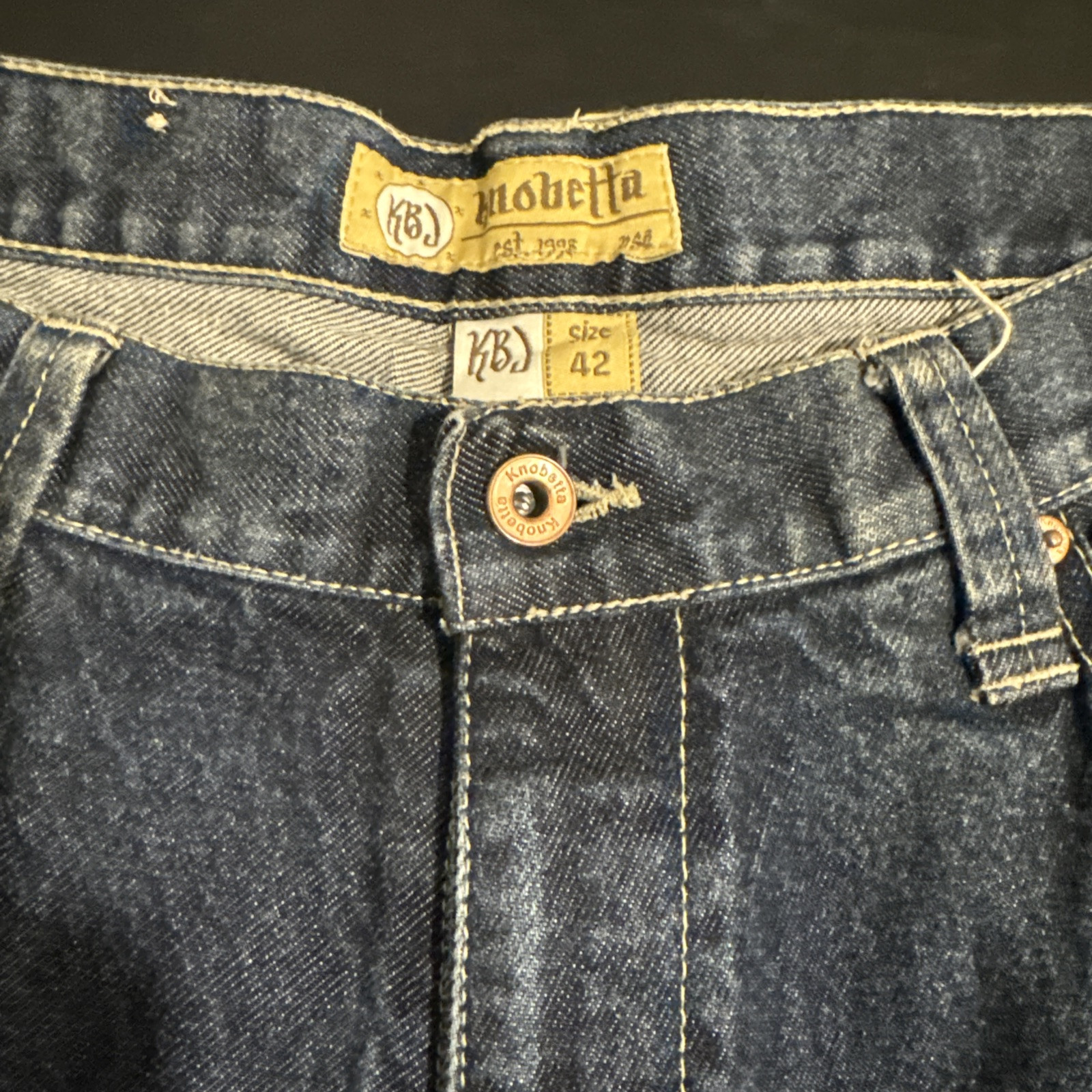 Kno Betta Jeans Mens 40 Dark Wash Wide Leg Rn 114280 Vintage USA KBJ Skater Rap