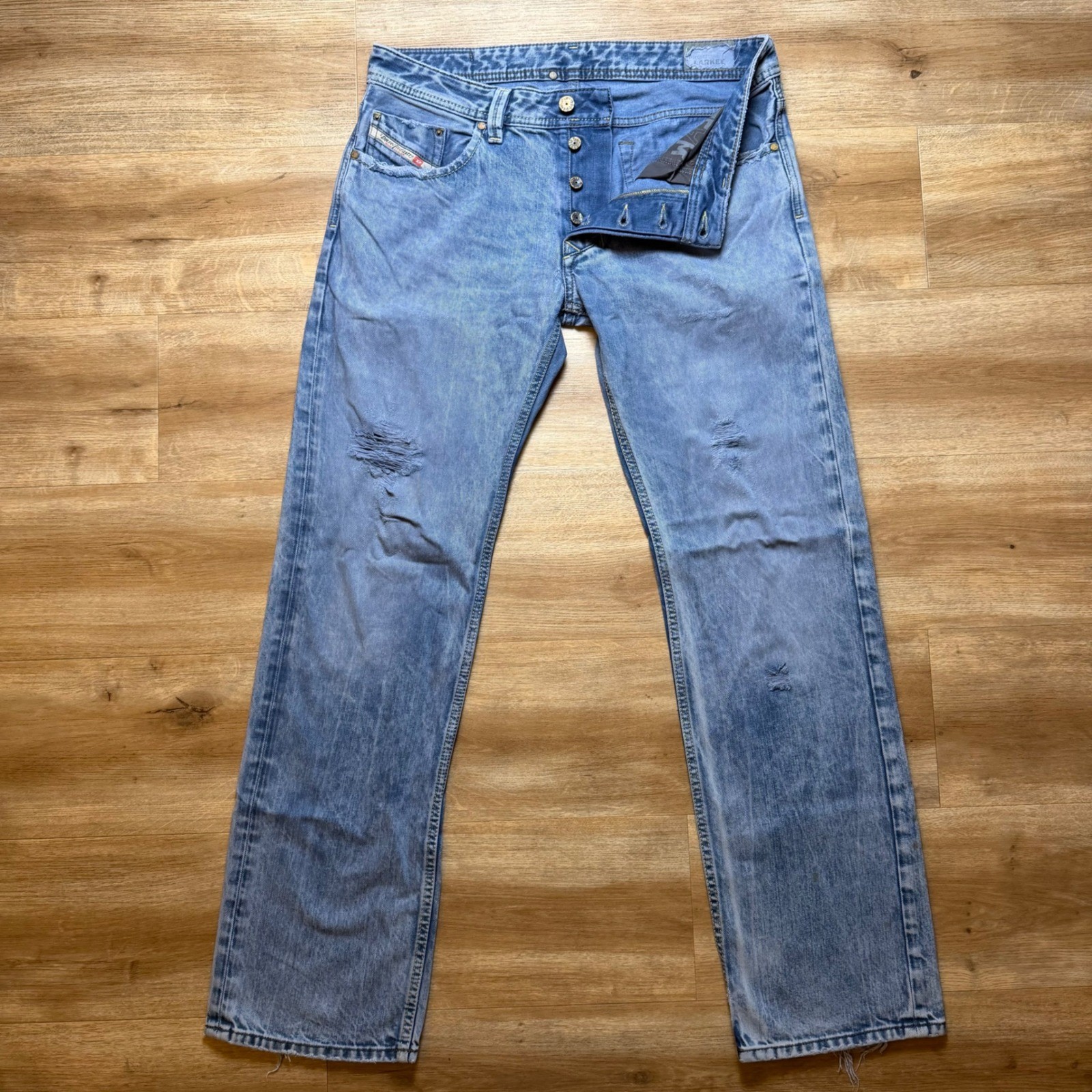 Diesel Larkee Jeans Mens 33×32 Blue Straight Leg Distressed Denim Pants 0802E