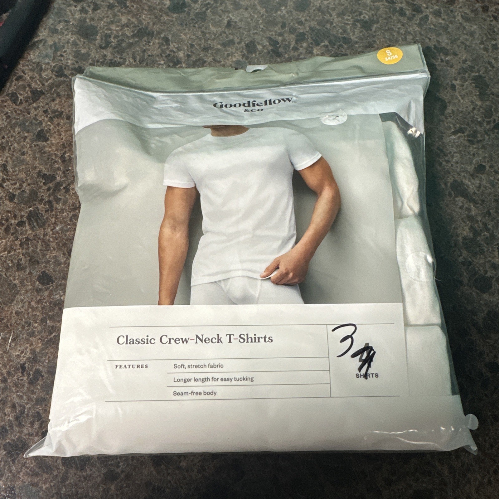 NWT Goodfellow 3 Pack Men’s Cotton Blend Crew Neck T-Shirts White Size S 34/36