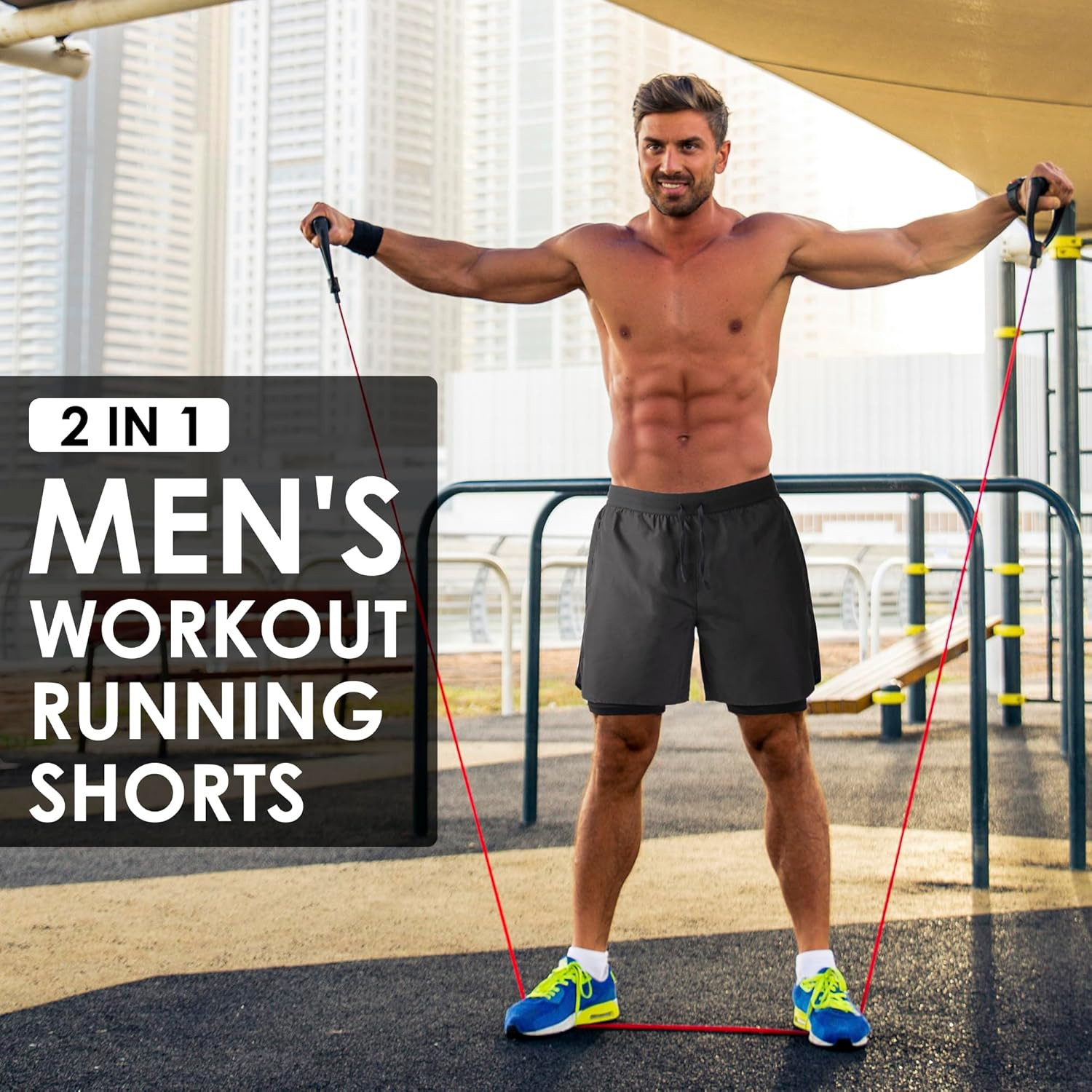 Men’S 2 in 1 Running Shorts Workout Athletic Training Gym Outdoor Sports Shorts