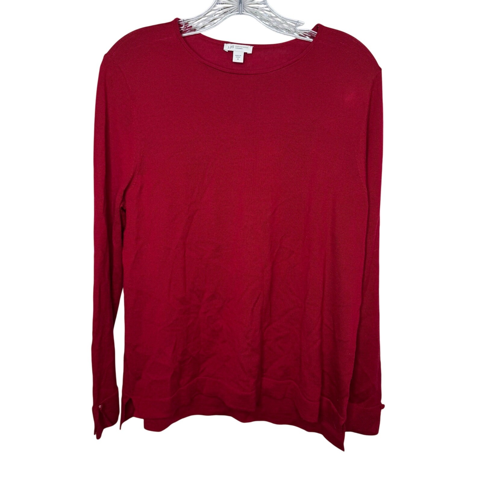 J. Jill Washable Merino Wool Sweater Women’s M Red Bow Cuff Pullover READ