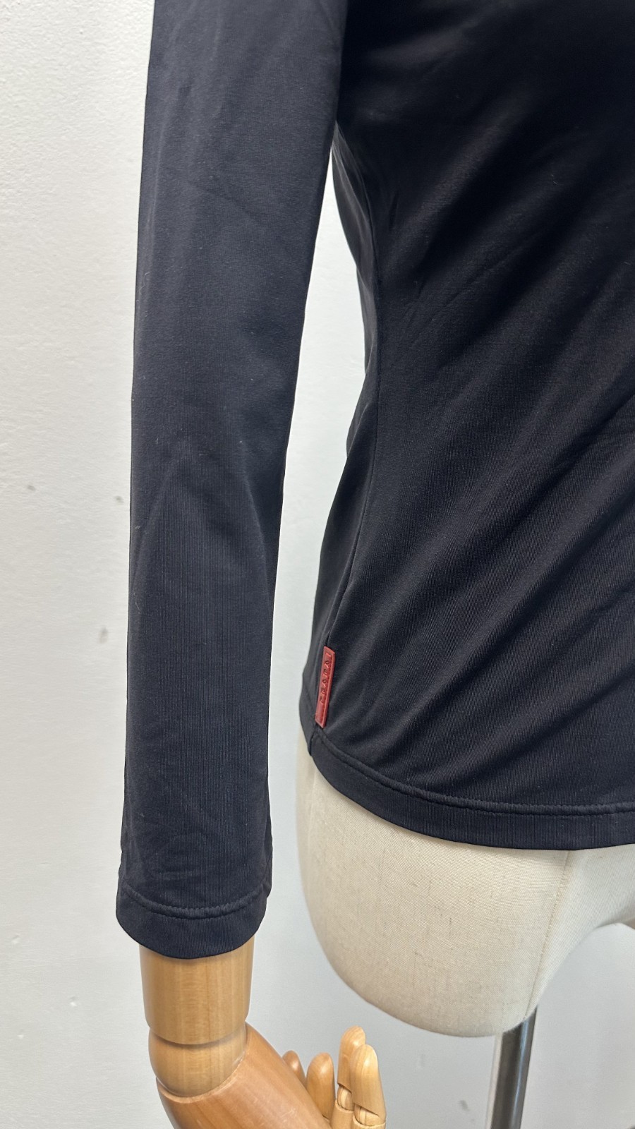 Prada Women’s black nylon-elastane blend zip-up top red tab Size S