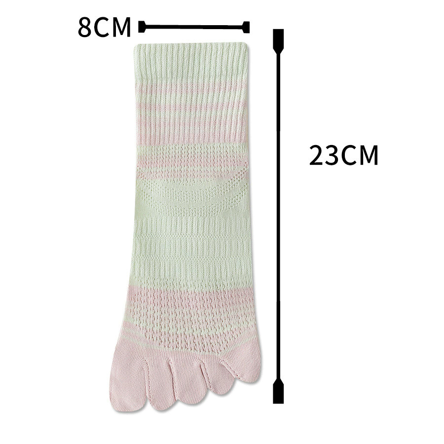 5Pack Women Five Finger Toe Socks Crew Sport Colors Mesh Casual Calf Striped 5-9