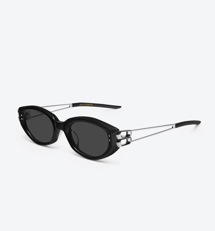 GEntle MOnster Black Oval Cat Eye Sunglasses Narrow Frame Silver Metal Eyewear