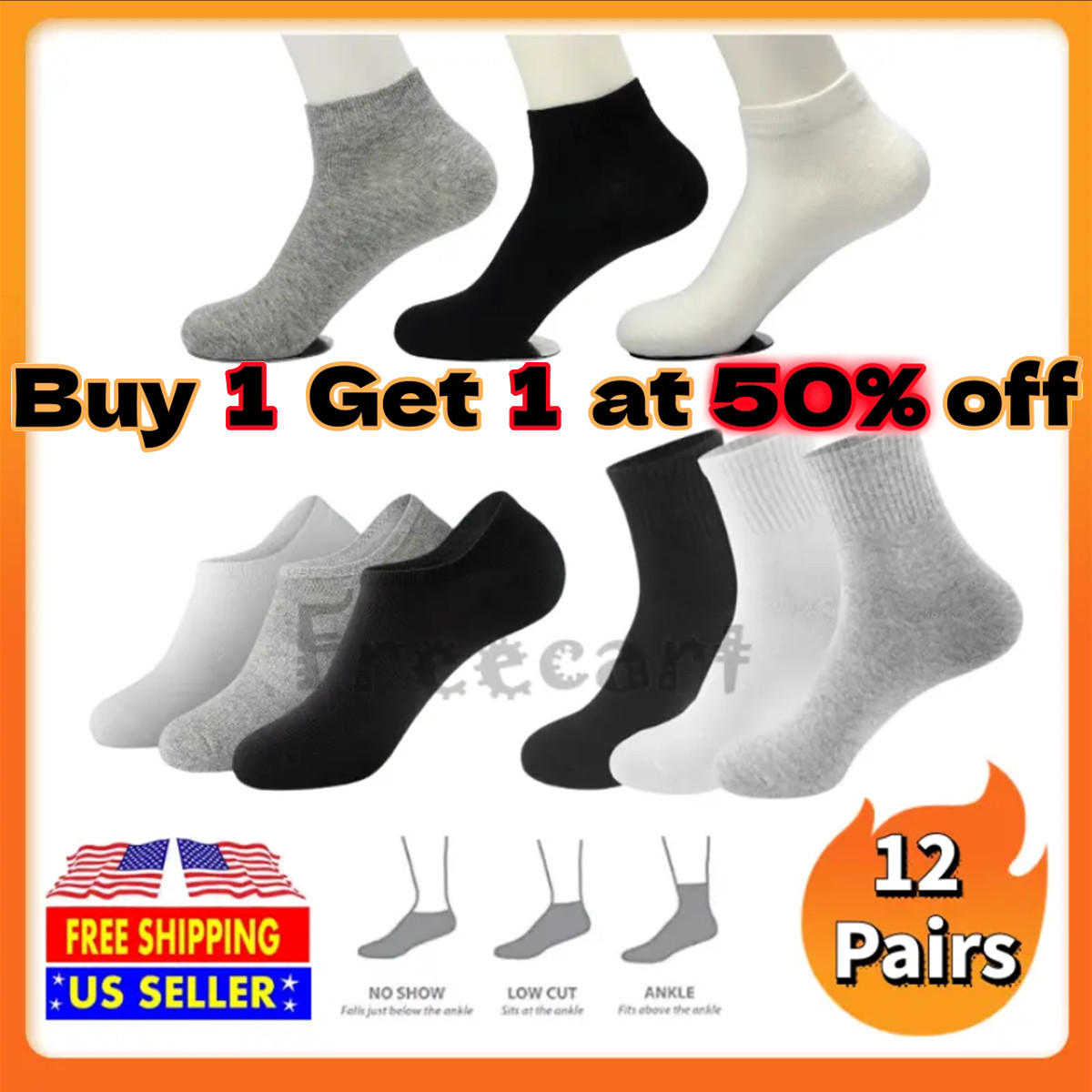 Lot 12 Pairs Ankle/Quarter Crew Sport Socks Cotton Low Cut No Show Men Women