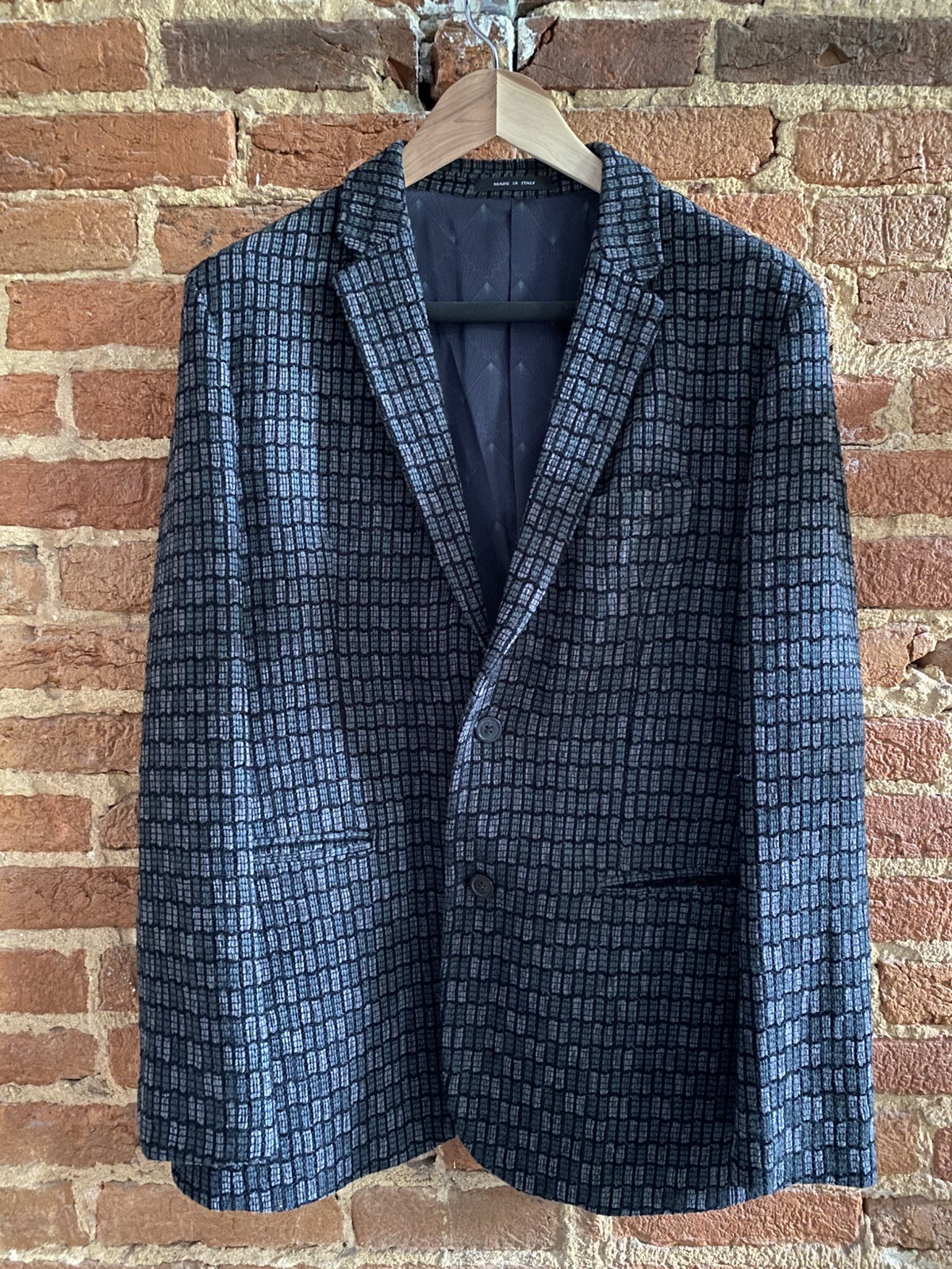 EMPORIO ARMANI Size 52 Grey Black Knitted Wool Blend Sport Coat