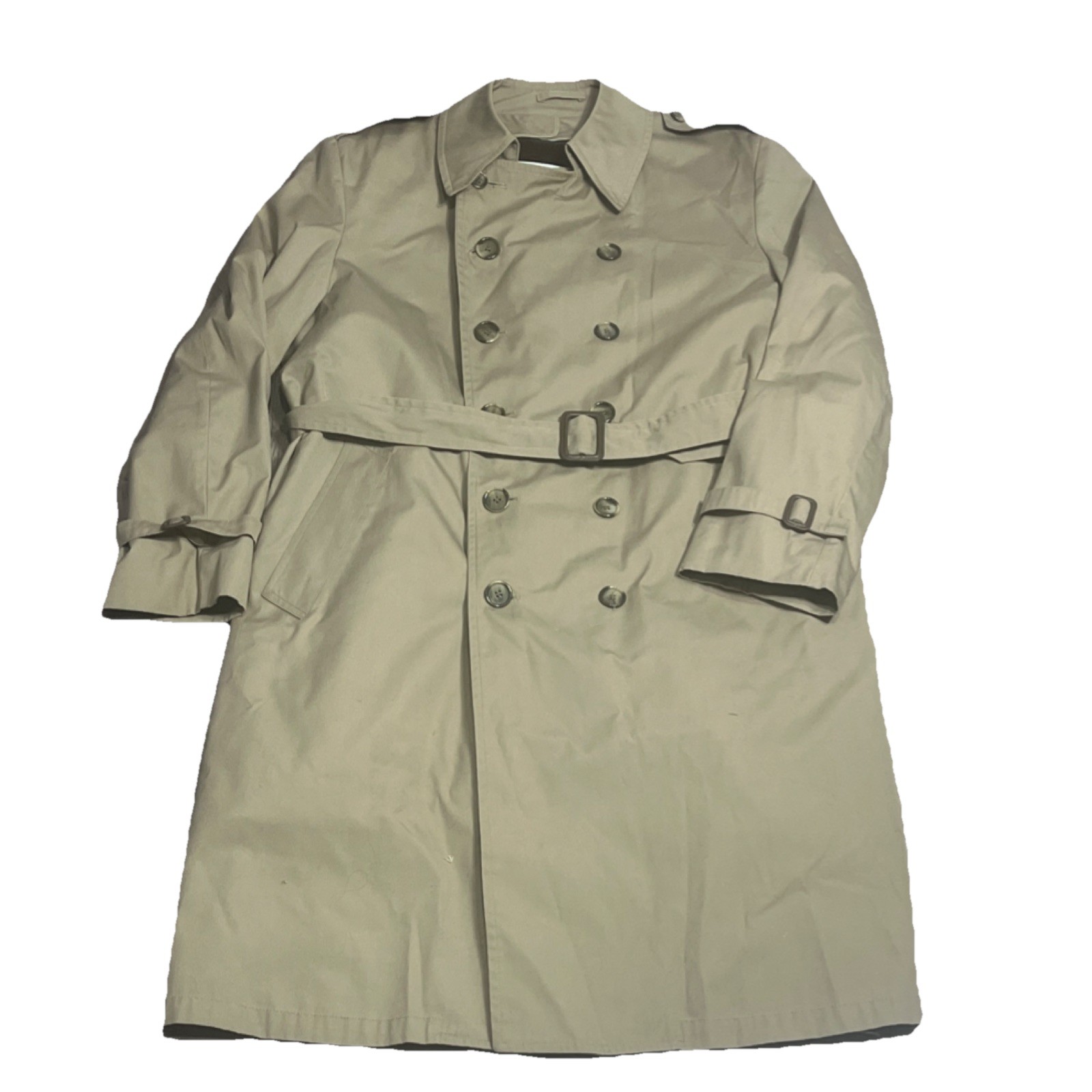 London Fog Men’s Khaki Trench Coat Button Belt Removable Liner Long Size 42