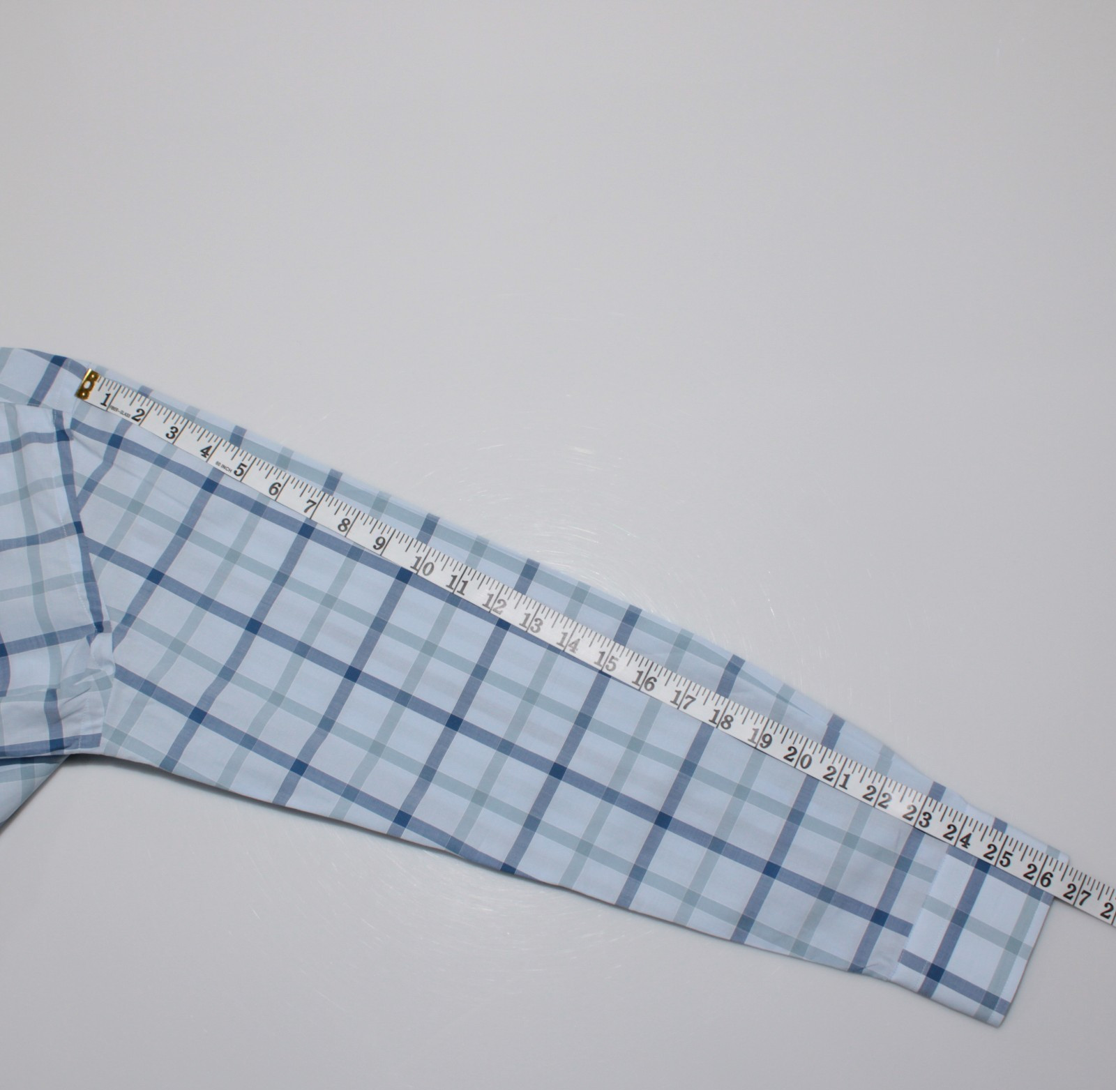 Ravazzolo NWT Dress Shirt Size 44 17.5 in Shades of Blue Plaid 100% Cotton