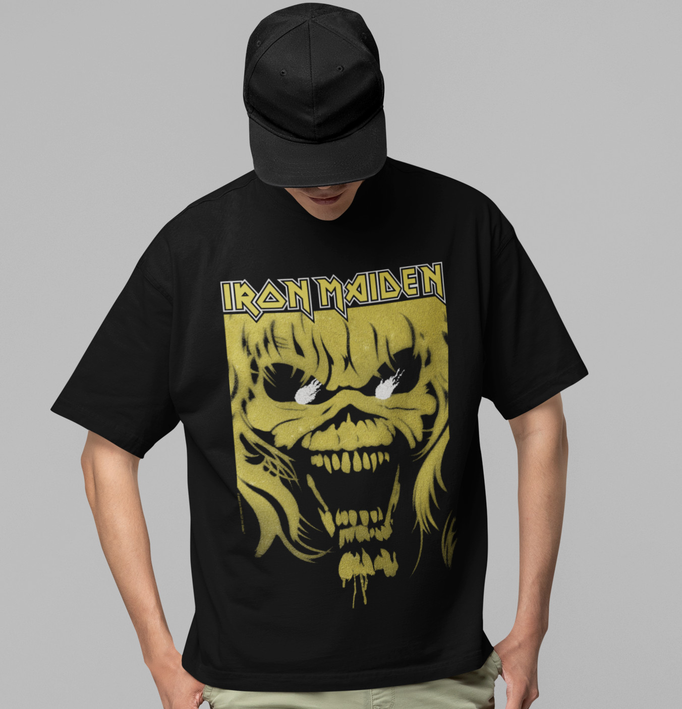 Stakes Iron Maiden Open Mouth Jumbo Print T-shirt T-Shirt Black New