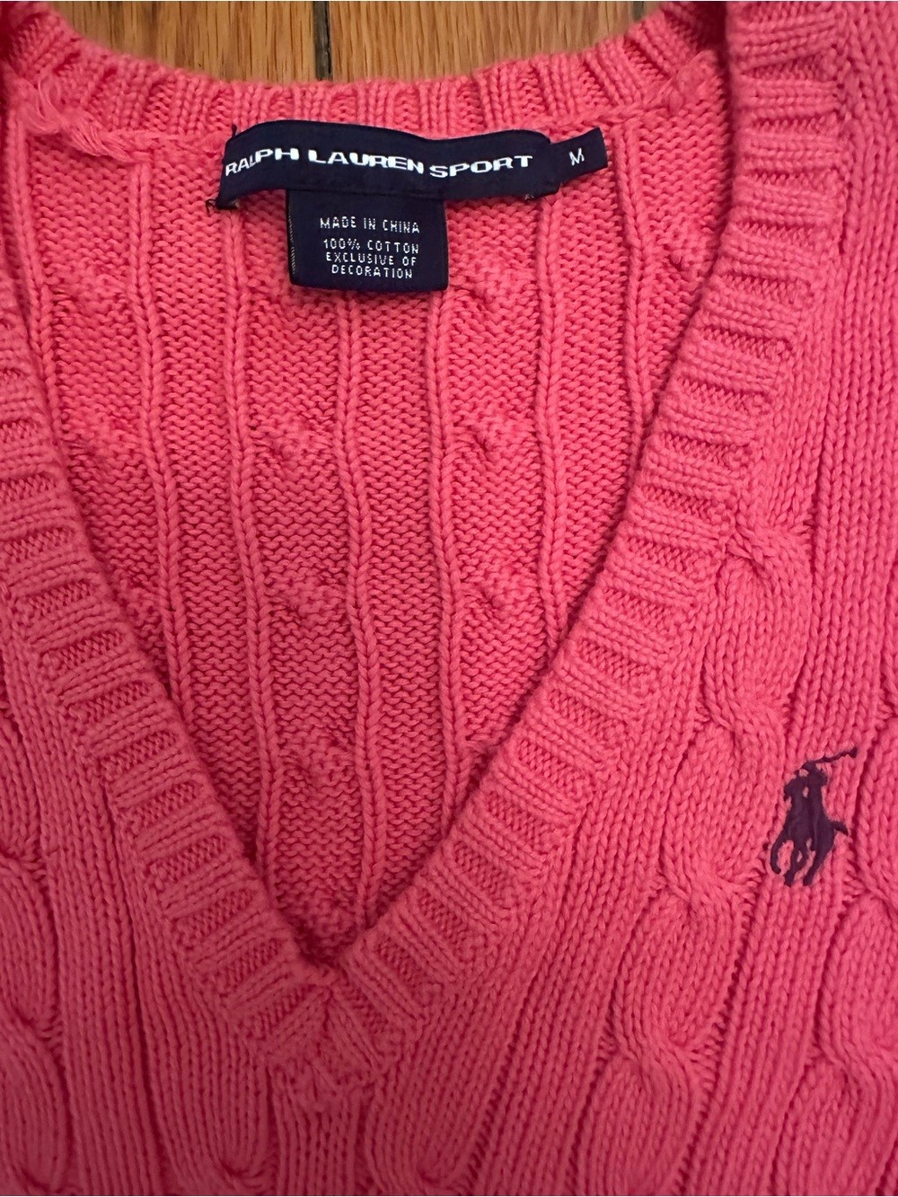 Ralph Lauren Coral Cable-Knit V-Neck Sweater Size M