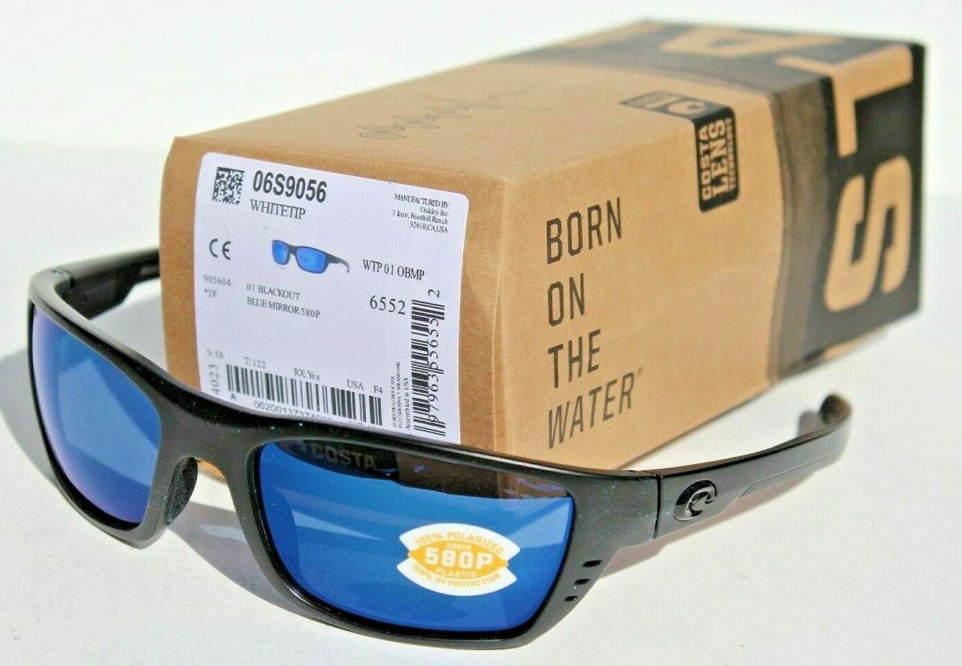COSTA DEL MAR Whitetip POLARIZED Sunglasses Blackout/Blue Mirror 580P NEW