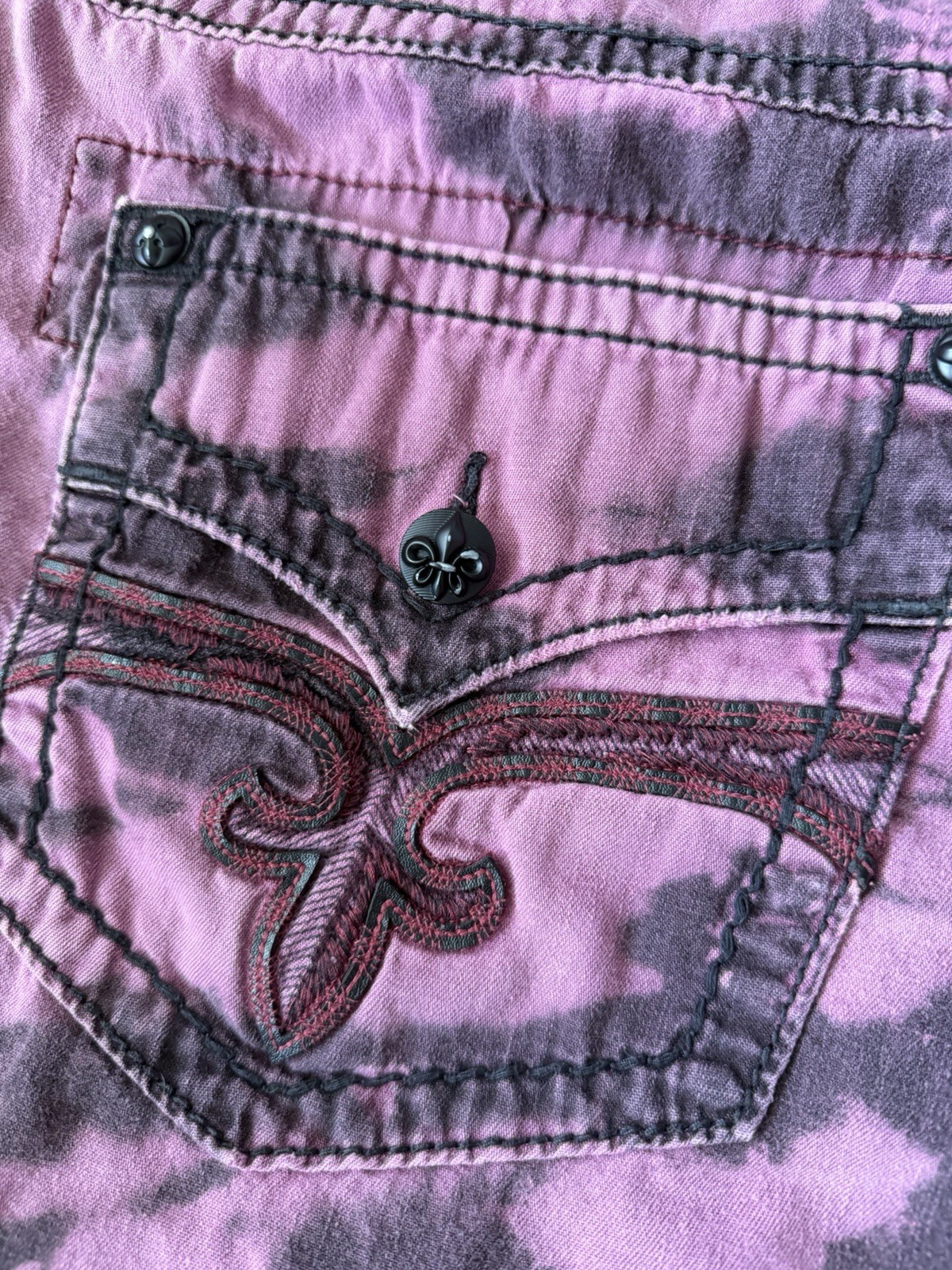 ROCK REVIVAL JACK SZ 38W EMBROIDERED BUTTON PKTS RED Black DENIM JEANS