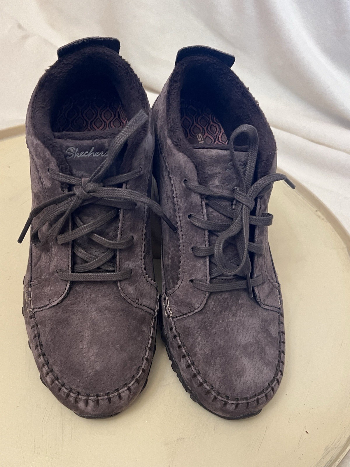 Skechers Bikers-Lineage Chukka Boots Women 7.5 Chocolate Leather Lace-Up Moc Toe
