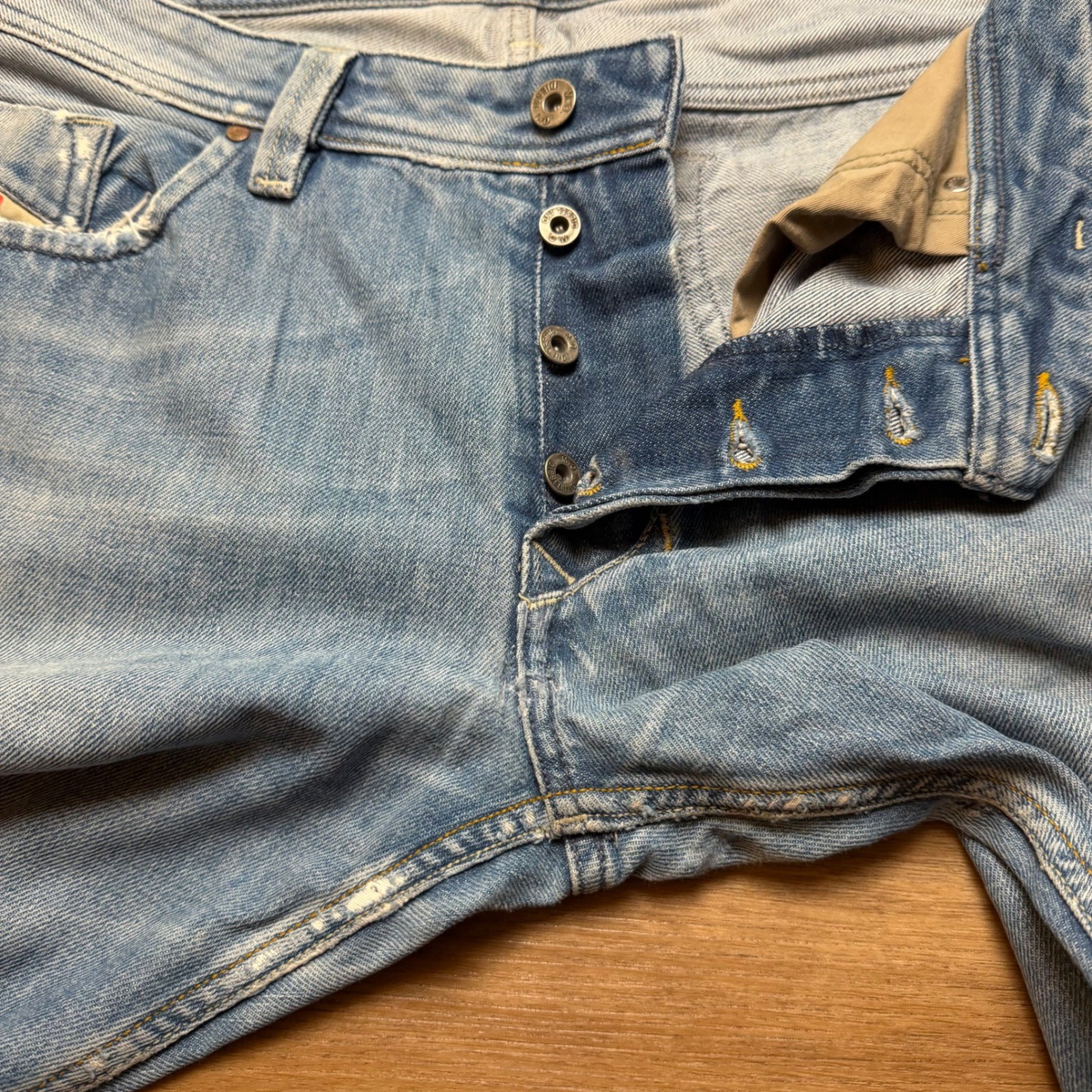 Diesel Larkee Jeans Men 36×32 Blue Light Wash Regular Straight Distressed 008AT