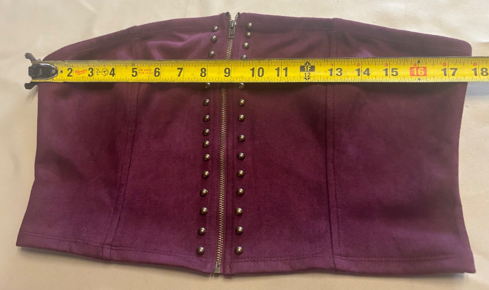 NEW Fashion Nova Burgundy Faux Suede Cropped Tube Top Studded Zip Up Sz XL