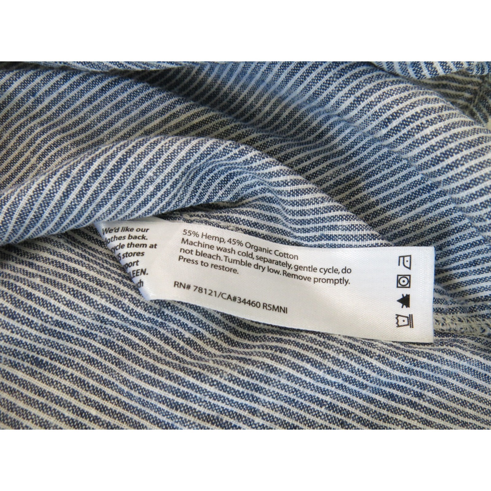 Eileen Fisher Hemp Organic Cotton Striped Mandarin Collar Blouse Blue XXS