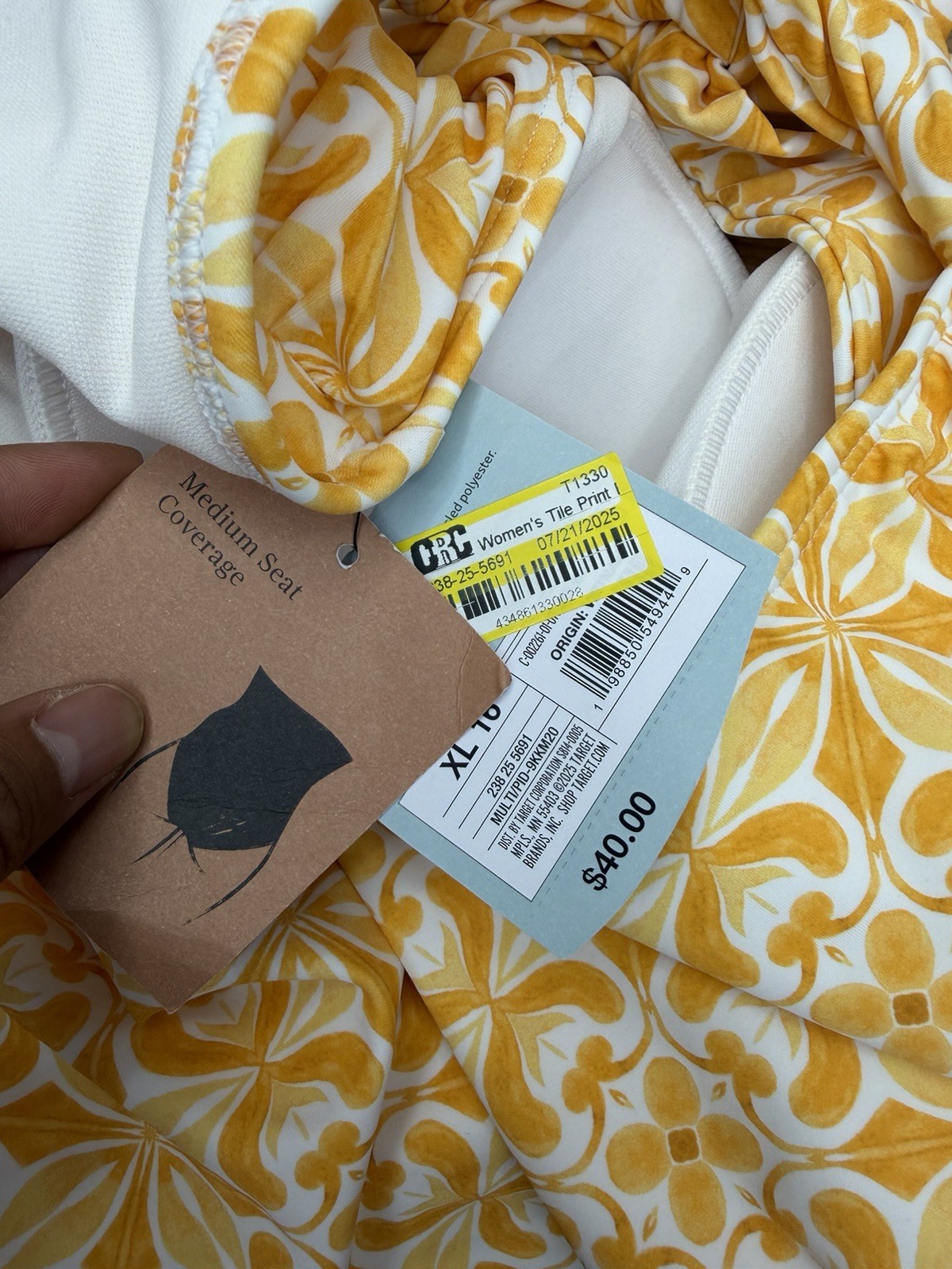 Shade & Shore Women’s Floral One Piece Swimsuit Yellow/White Crossback Lined XL