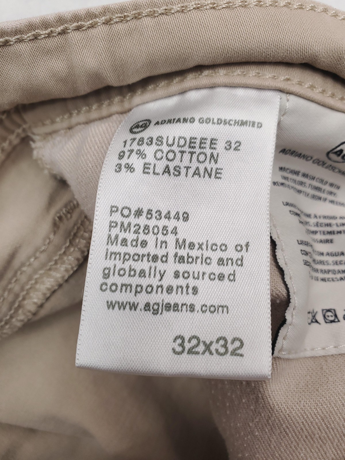 AG Adriano Goldschmied Jeans Mens 32×32 Beige Tellis Modern Slim Tapered Stretch