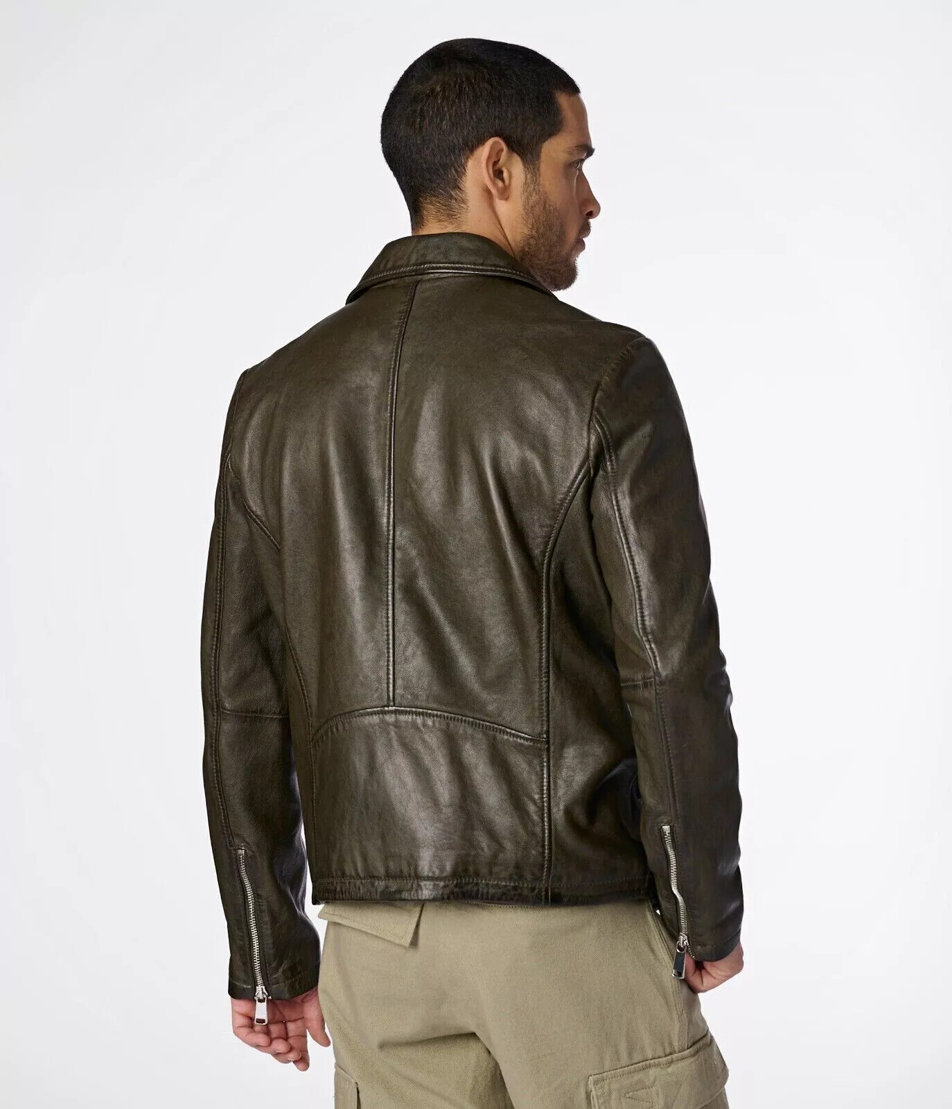 New Classic Biker Leather Jacket In Olive For Men’s daily Wear Pure Lambskin
