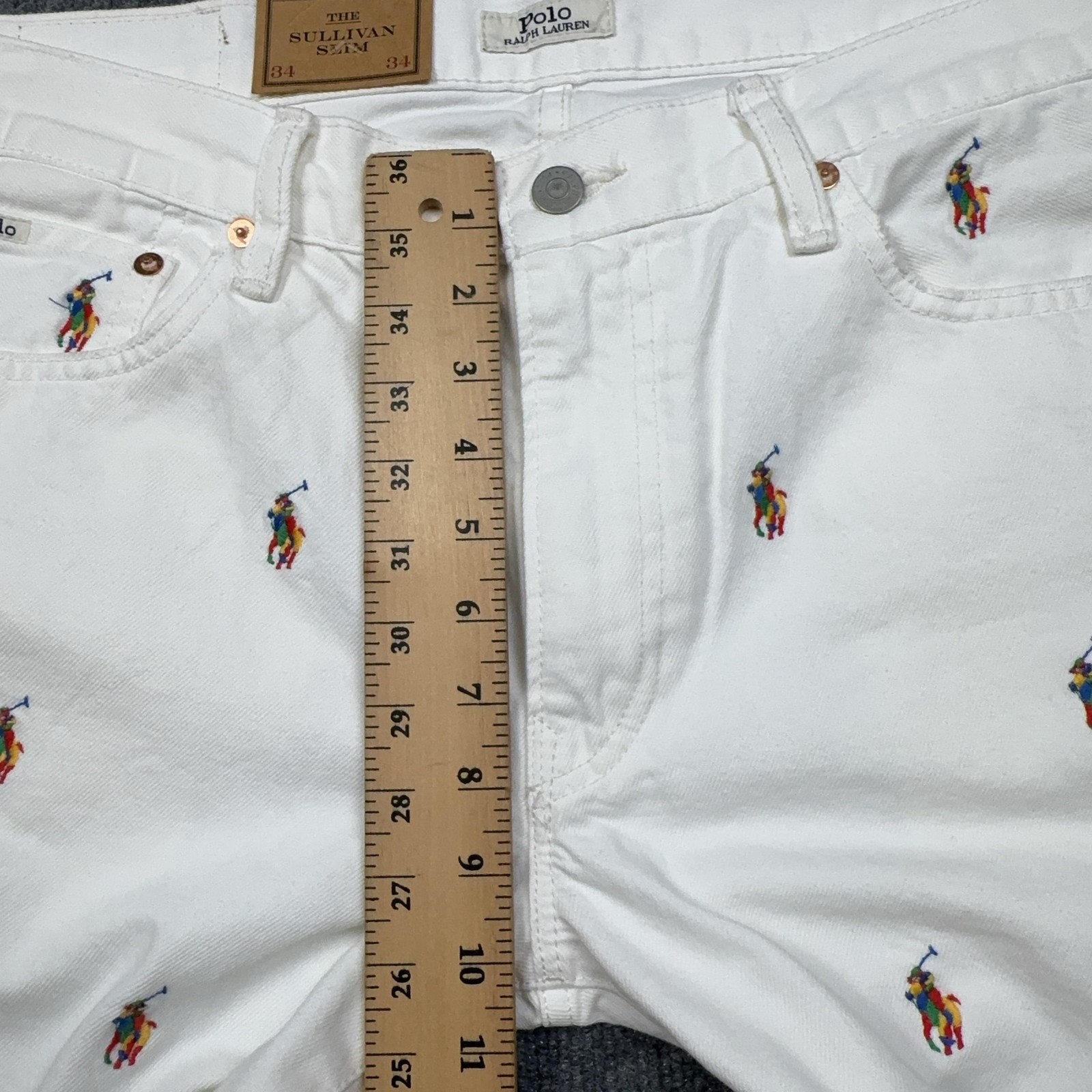Polo Ralph Lauren The Sullivan Slim Jeans Mens 34×34 White Embroidered Pony