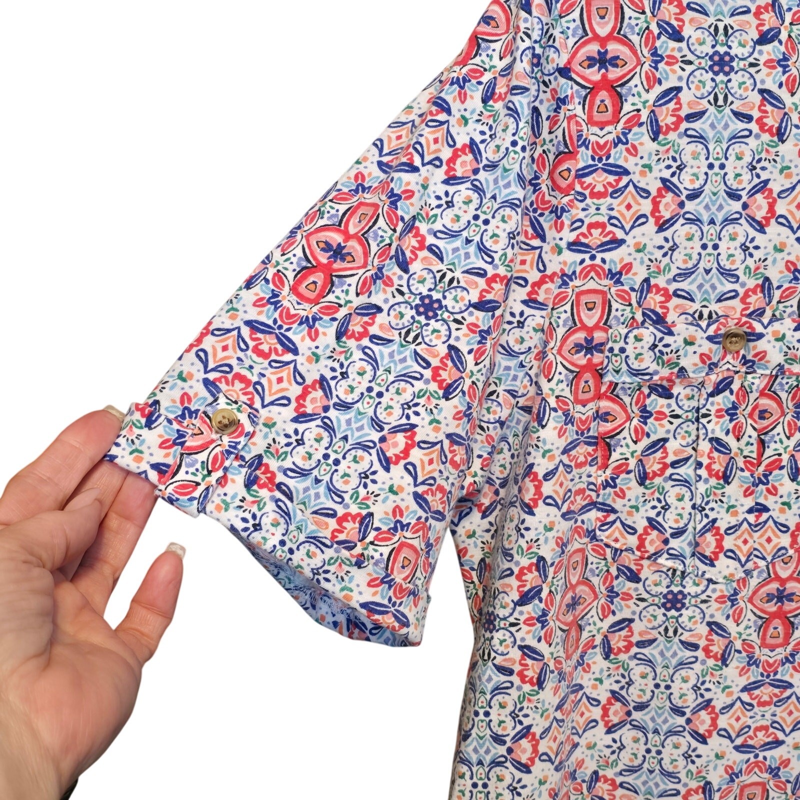 Croft & Barrow Top Womens Plus Size XXL Multicolor Short Sleeve Stretch Colorful