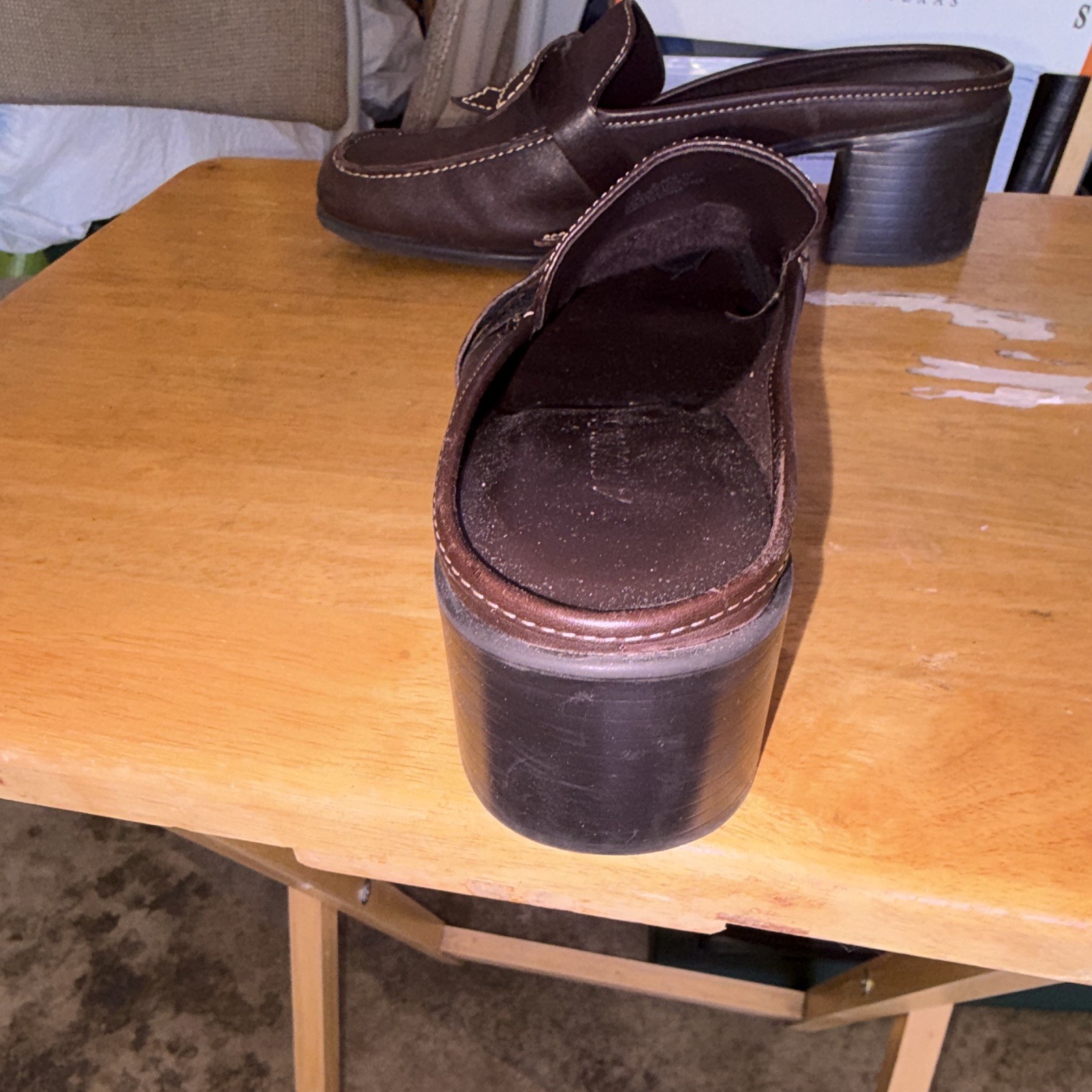 Aerosoles Women’s Brown Leather Mule Heels Slip-On Square Toe Block, US 7 M