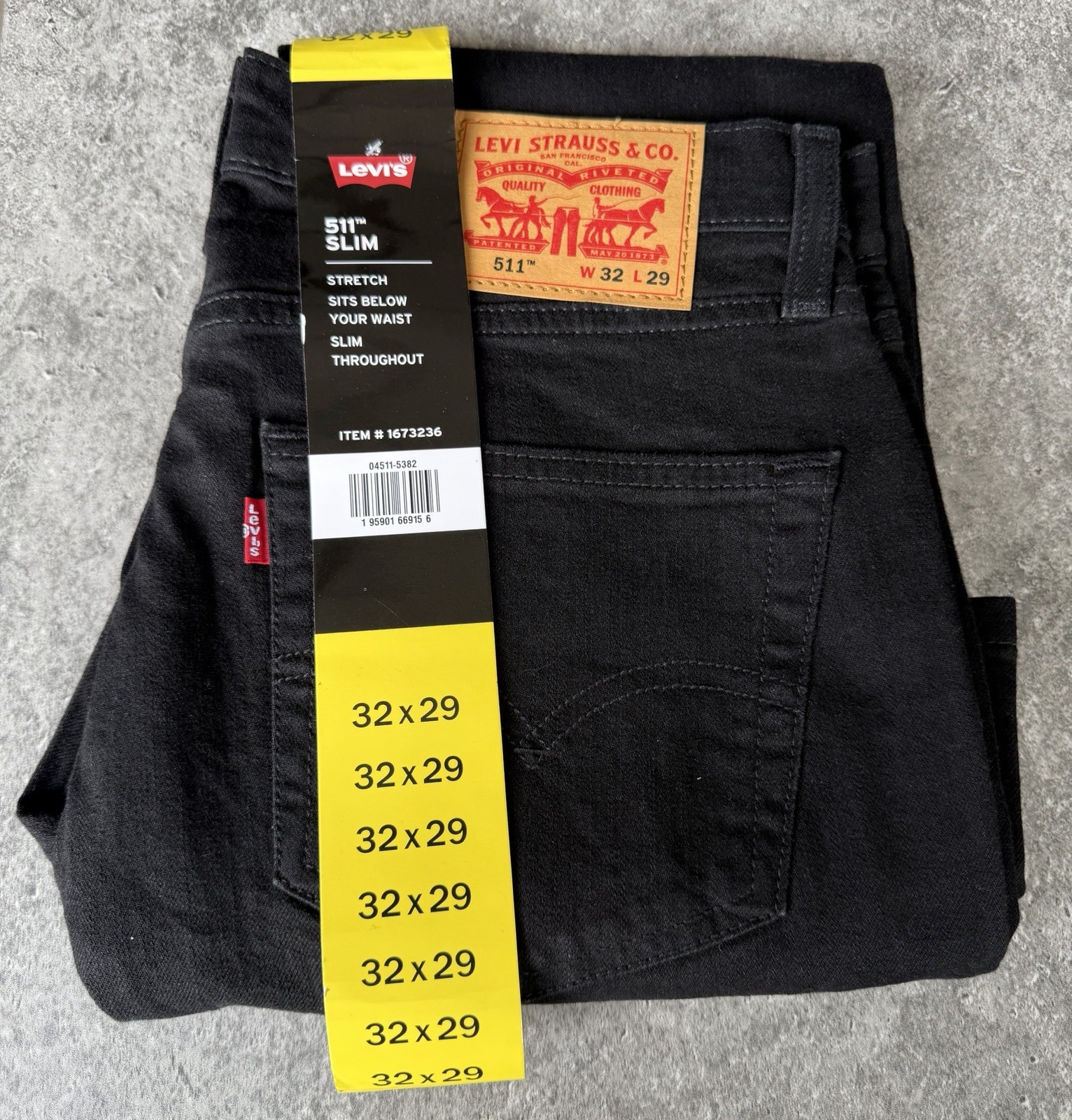 Levi’s 511 Men’s Slim Fit Stretch Jeans Black 32×29 NWT Sits Below Waist