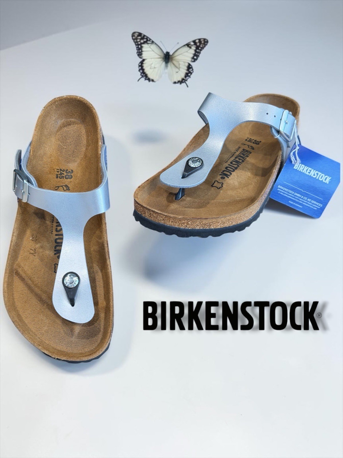 Birkenstock Gizeh Silver Metallic Sandals Women’s Size 7 Men’s 5 EU 38 NIB