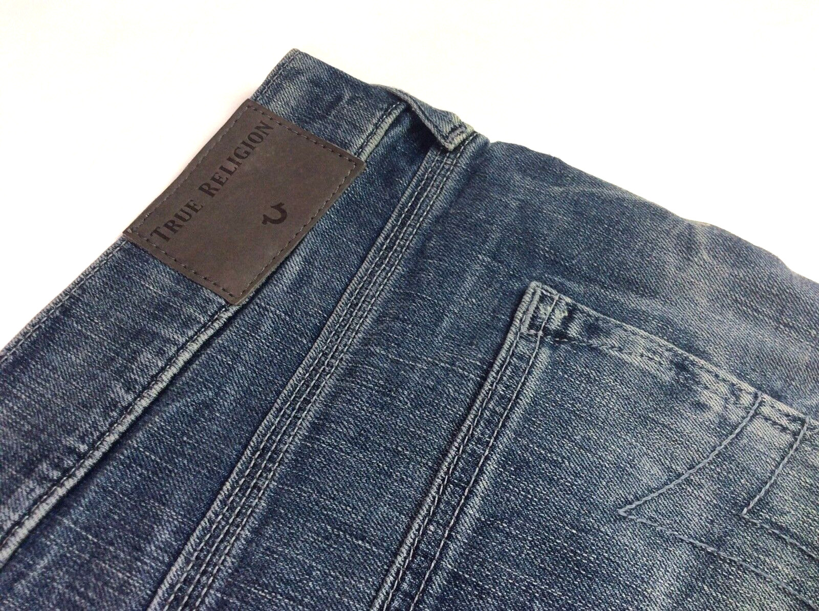 True Religion Zip Pockets Distressed Ripped Shredded Stitch Work Taper Jeans Men