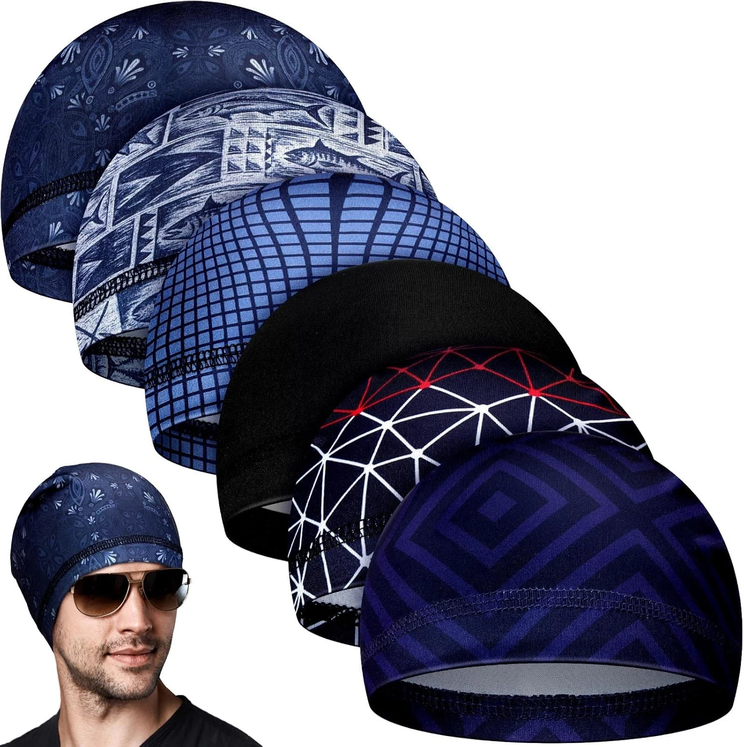 6 Pcs Cooling Skull Cap Motorcycle Helmet Liner Men Women Sweat Wicking Beanie B
