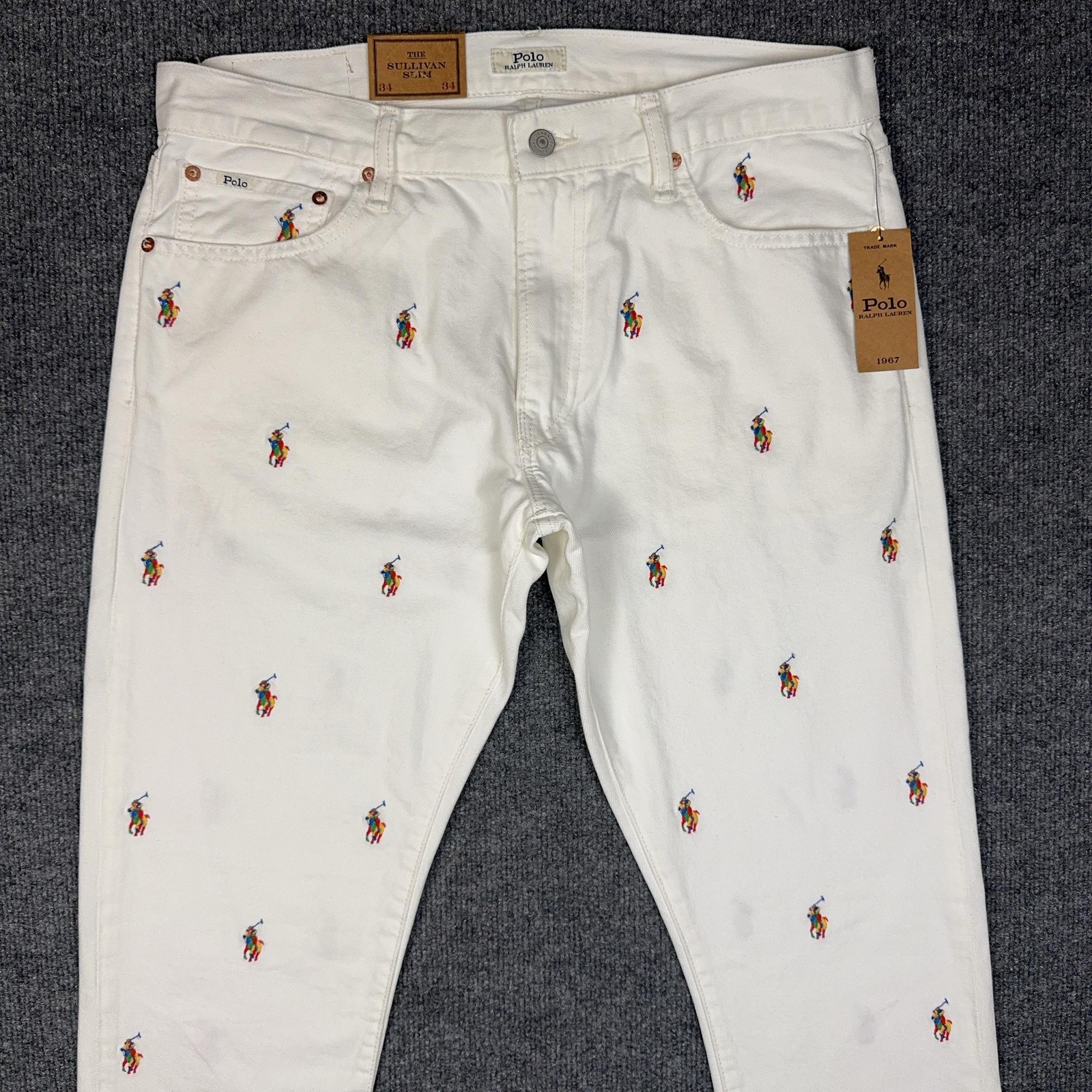 Polo Ralph Lauren The Sullivan Slim Jeans Mens 34×34 White Embroidered Pony
