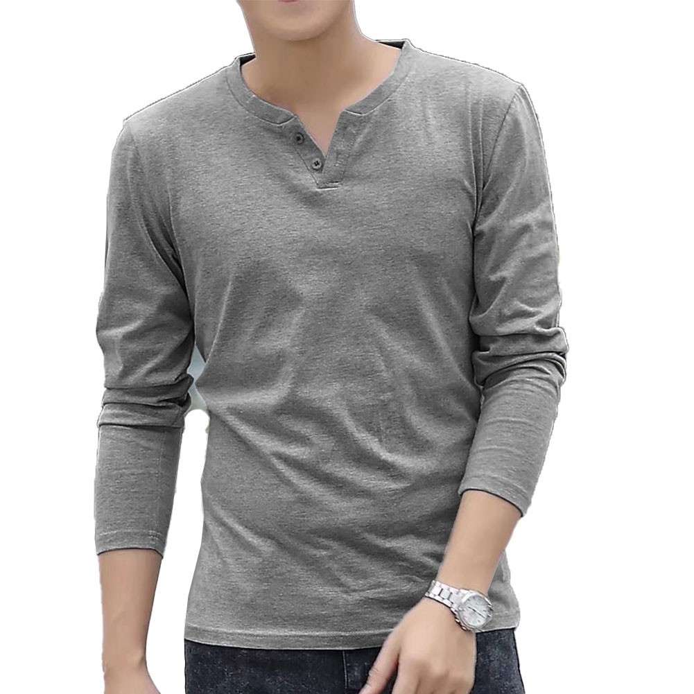 Stylish Men’s Button V Neck Henley T Shirt Slim Bottoming Tops Long Sleeve