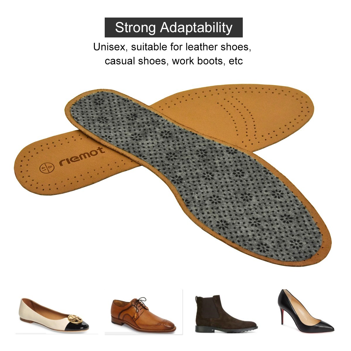 riemot Shoes Insoles Genuine Sheepskin Leather Insoles Comfortable Sole Insert