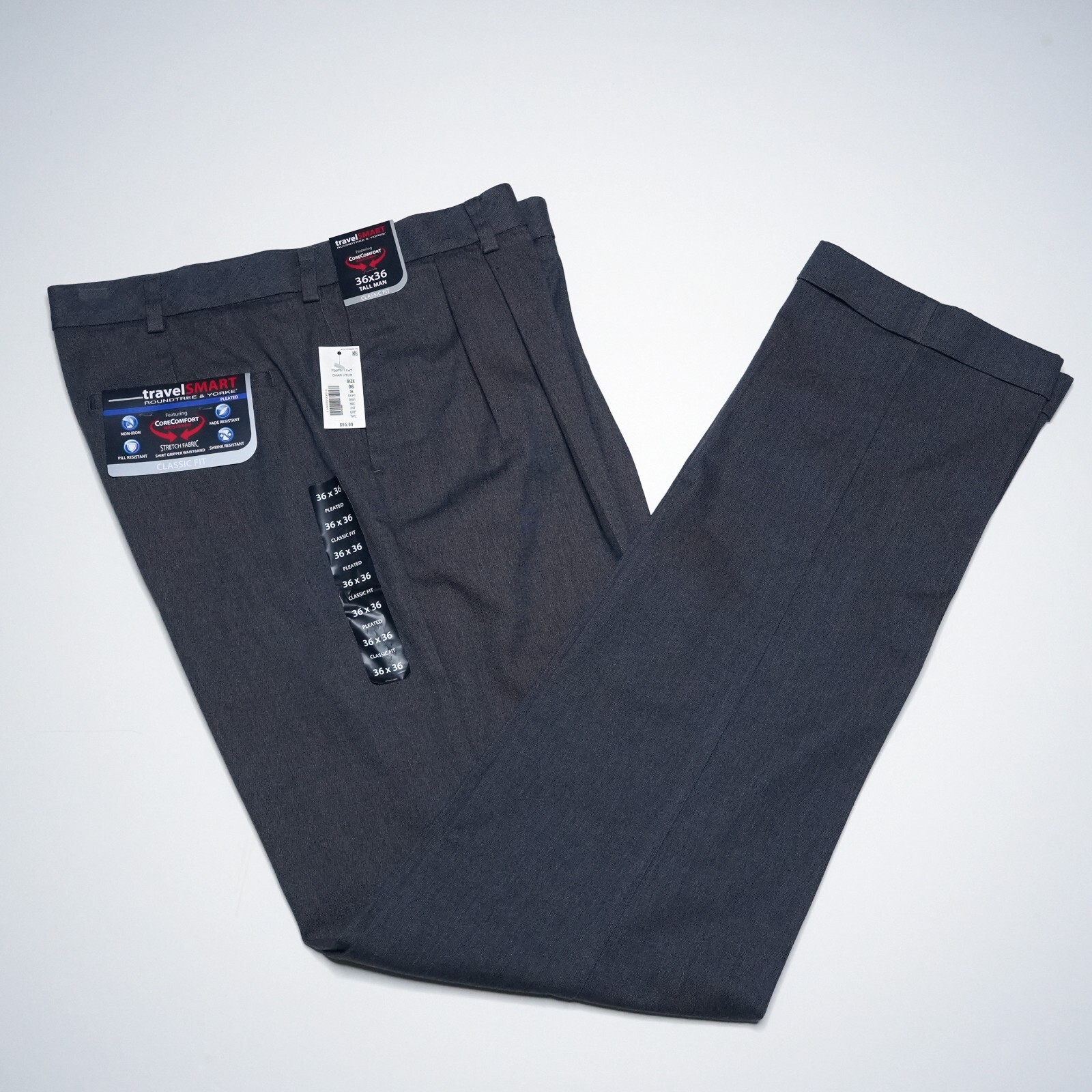 Roundtree & Yorke TravelSmart Pants LT 36″x36″ Tall Gray Pleated Non Iron NWT