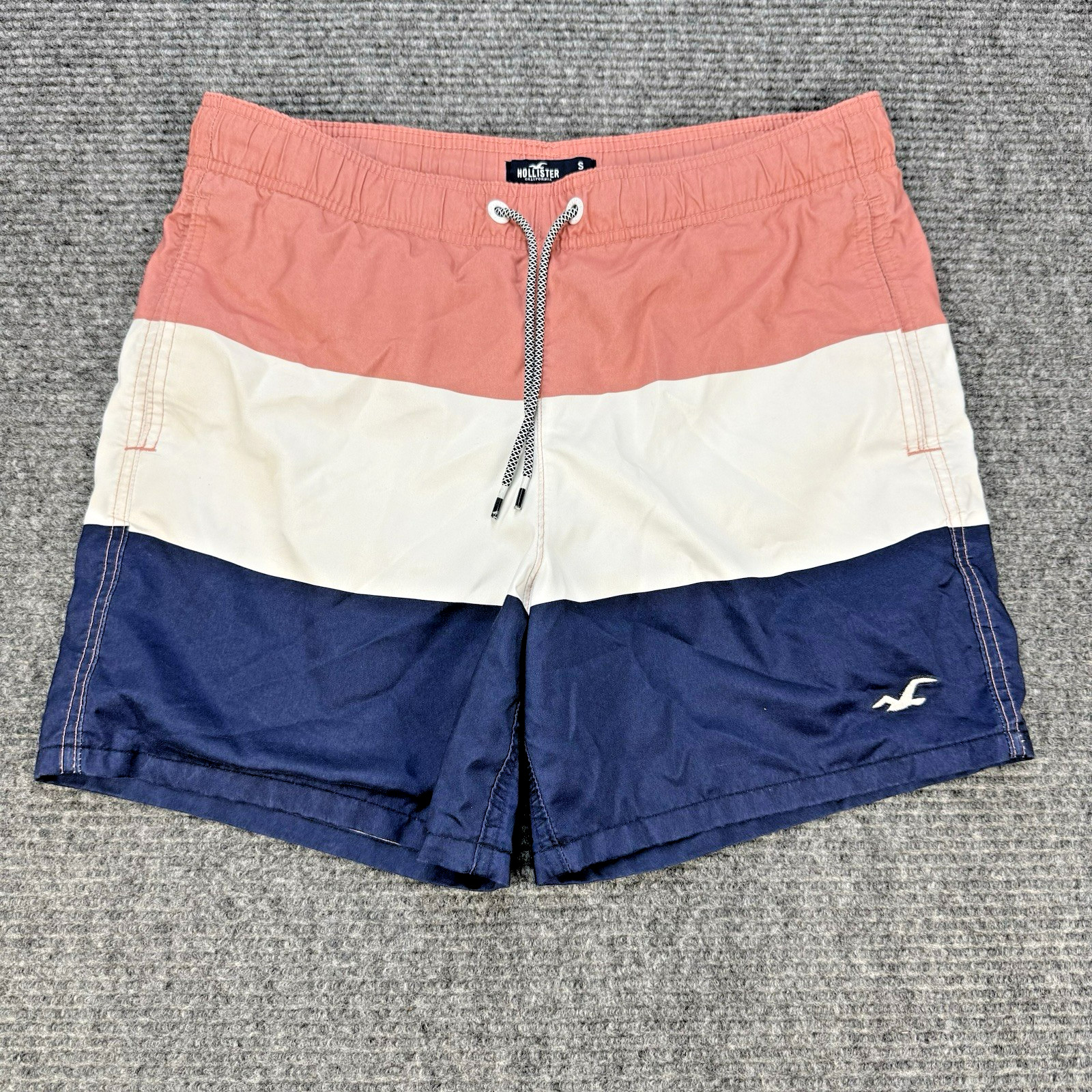Hollister Men’s Swim Trunks Size S Red White Blue Colorblock Mesh Lined
