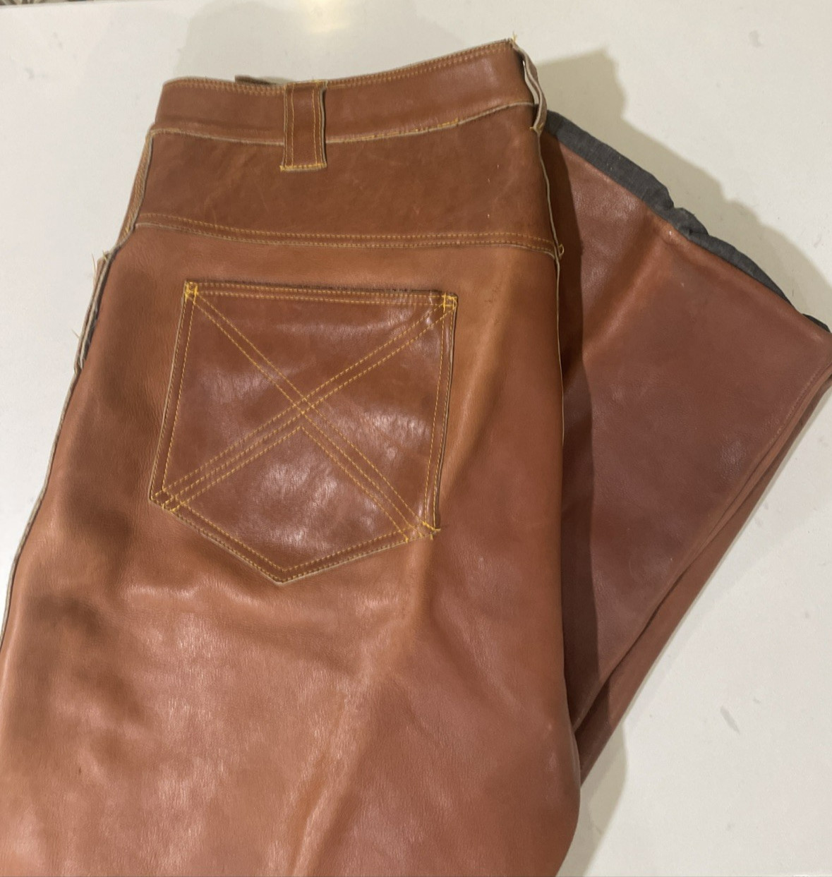 Men’s Brown Very Heavyweight Leather Pants Handmade w/ Lining Size 40″x 30″