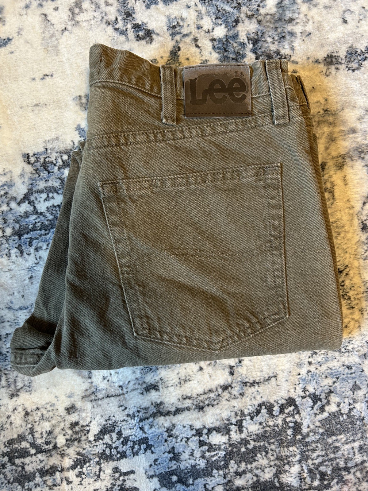 Lee Jeans Men 34×29 Greenish Khaki Denim Regular Fit Straight Cowboy Army Marine