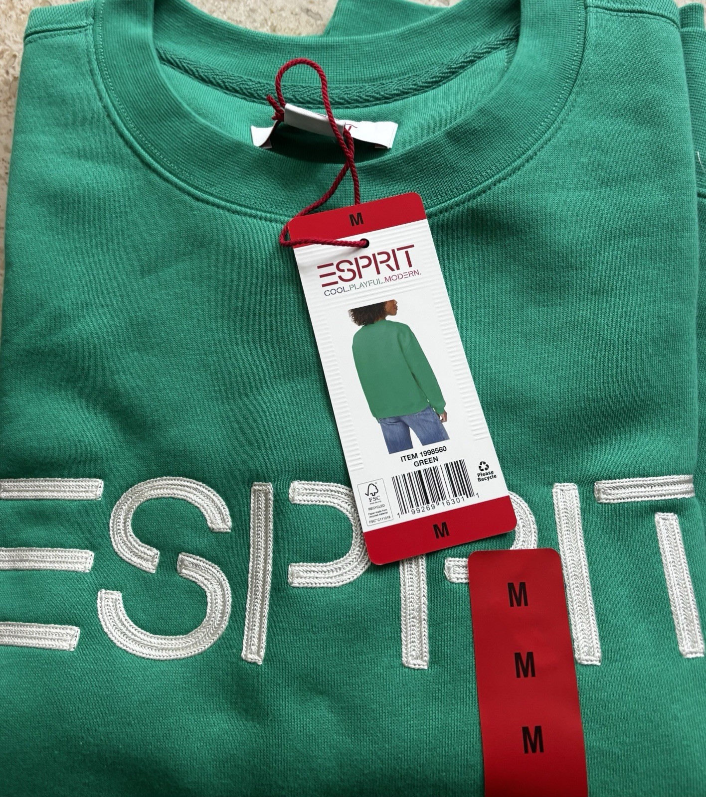 NWT Esprit Women’s Logo Fleece Crewneck Sweatshirt Green Vintage S M L XL XXL