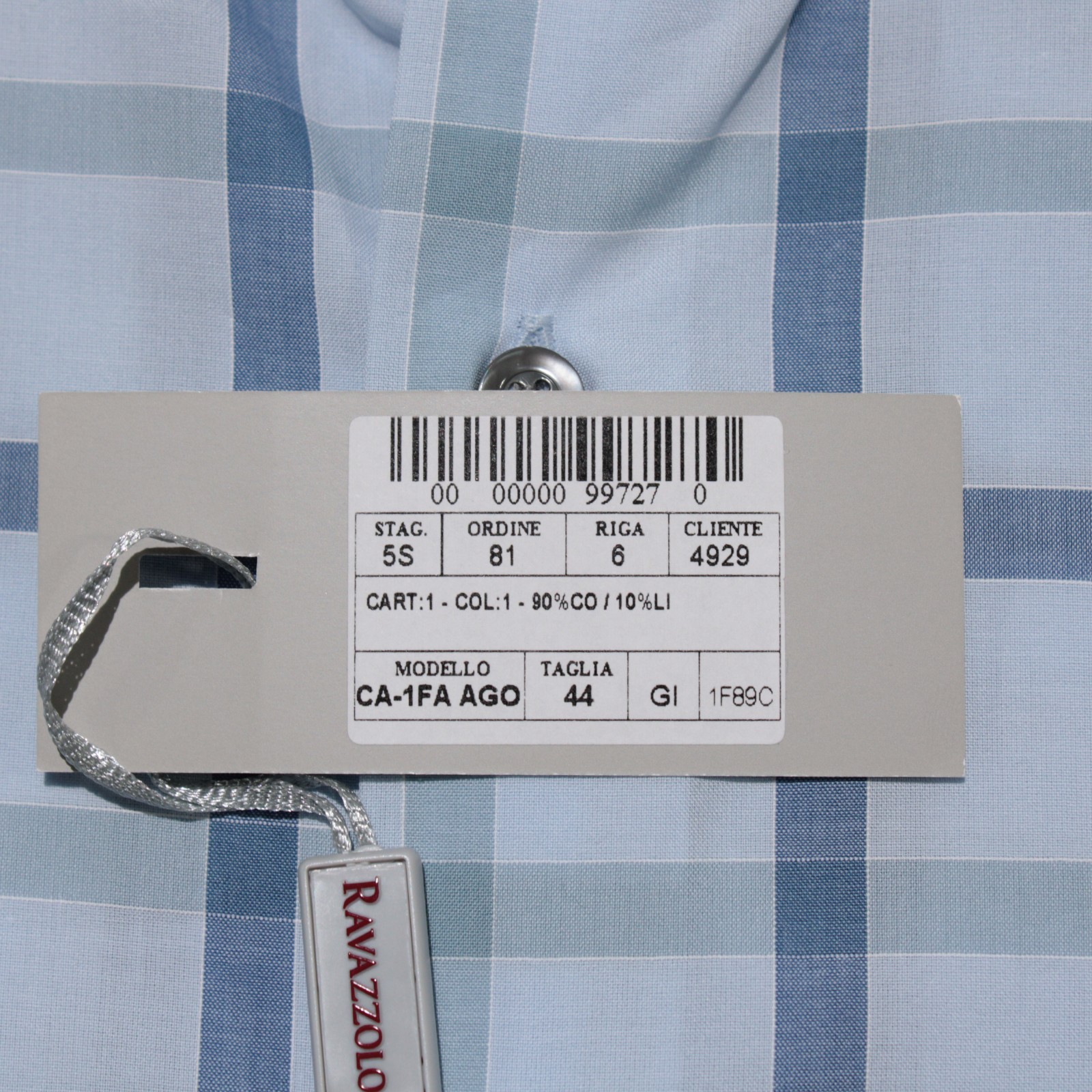 Ravazzolo NWT Dress Shirt Size 44 17.5 in Shades of Blue Plaid 100% Cotton