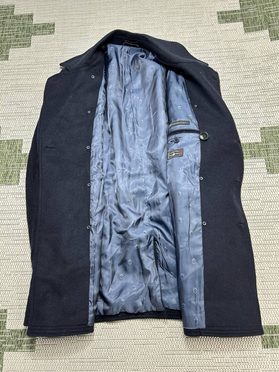 John Varvatos Peacoat Mens 42 Blue Lined Wool Notch Lapel Single Vented Winter